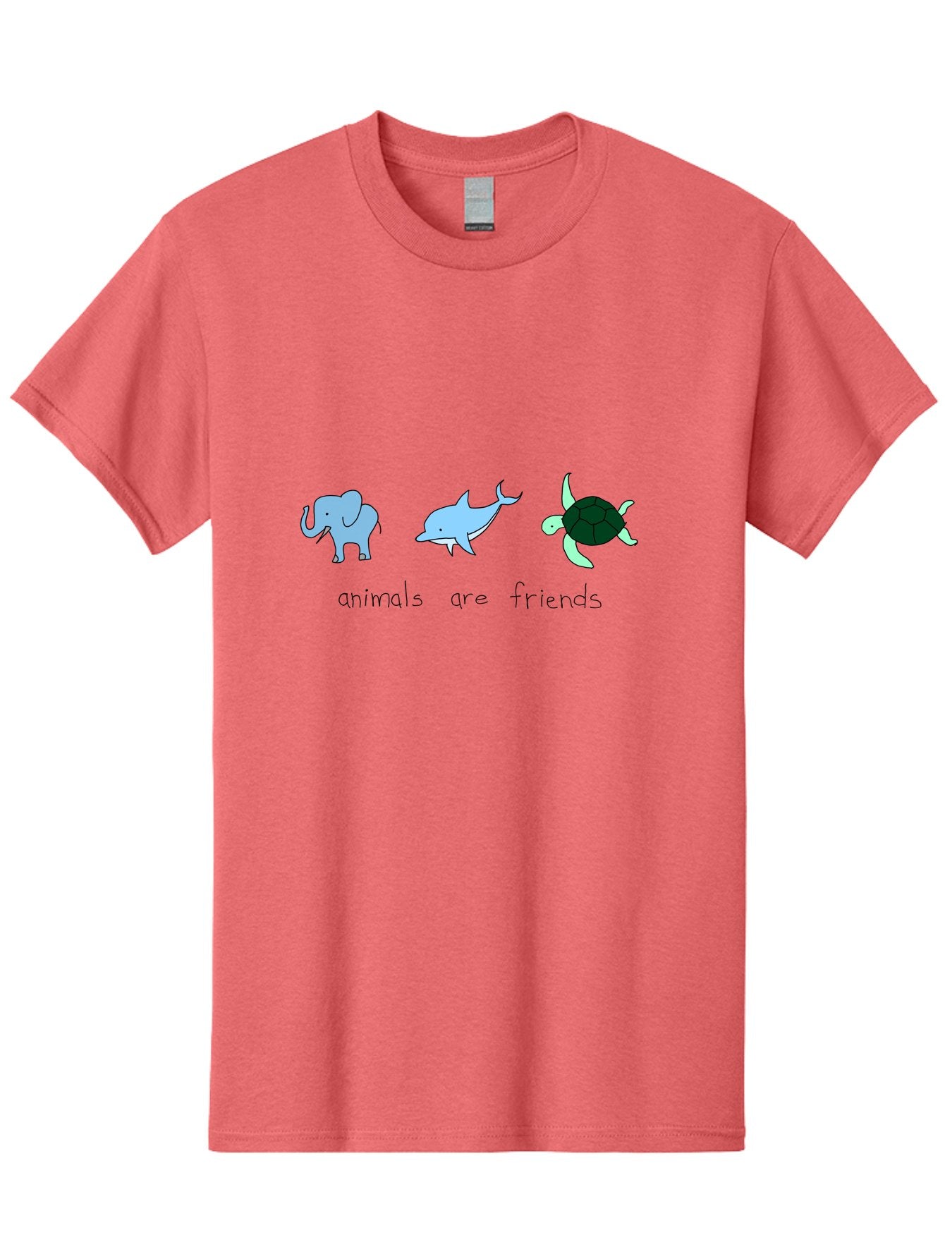 Animals-Are-Friends Men'S Graphic Tee, 100% Cotton, Comfortable Casual Summer Wear, Machine Washable, Cartoon Elephant, Dolphin, Turtle, Friendship, Animal Buddies, Wildlife Companions, Cute Illustrations, Animal Friends, -  Aaa006 13