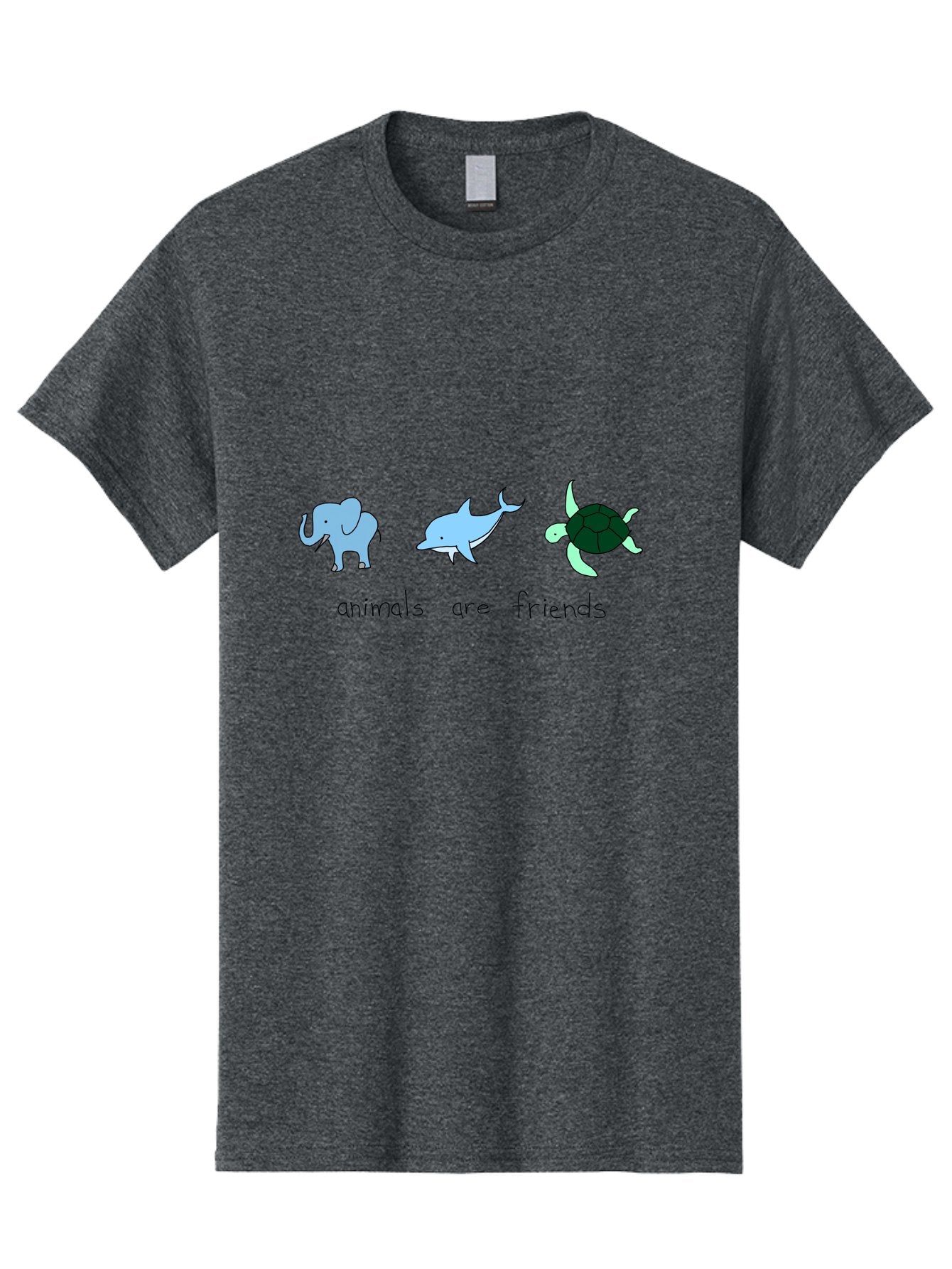 Animals-Are-Friends Men'S Graphic Tee, 100% Cotton, Comfortable Casual Summer Wear, Machine Washable, Cartoon Elephant, Dolphin, Turtle, Friendship, Animal Buddies, Wildlife Companions, Cute Illustrations, Animal Friends, -  Aaa006 15