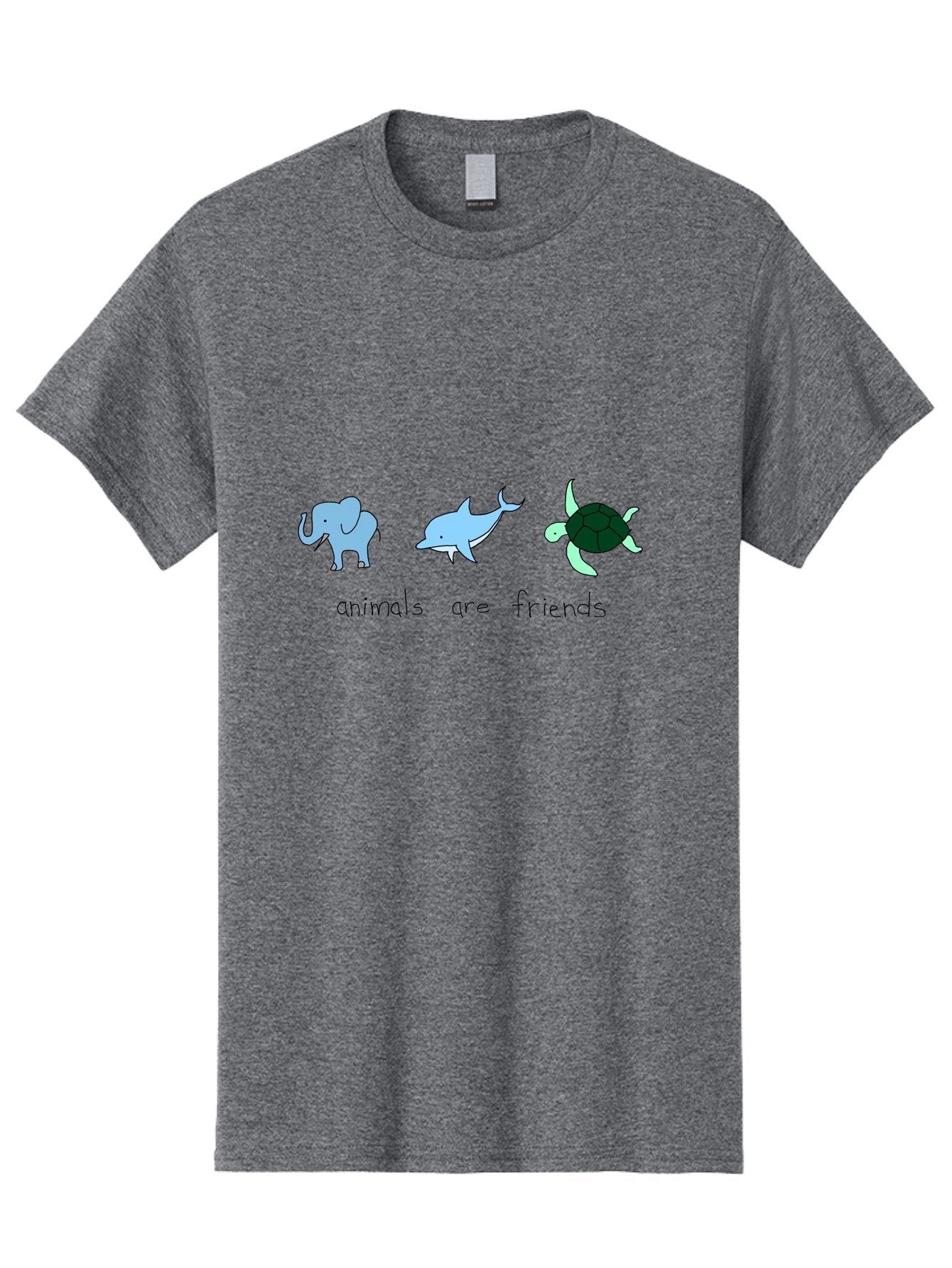 Animals-Are-Friends Men'S Graphic Tee, 100% Cotton, Comfortable Casual Summer Wear, Machine Washable, Cartoon Elephant, Dolphin, Turtle, Friendship, Animal Buddies, Wildlife Companions, Cute Illustrations, Animal Friends, -  Aaa006 29