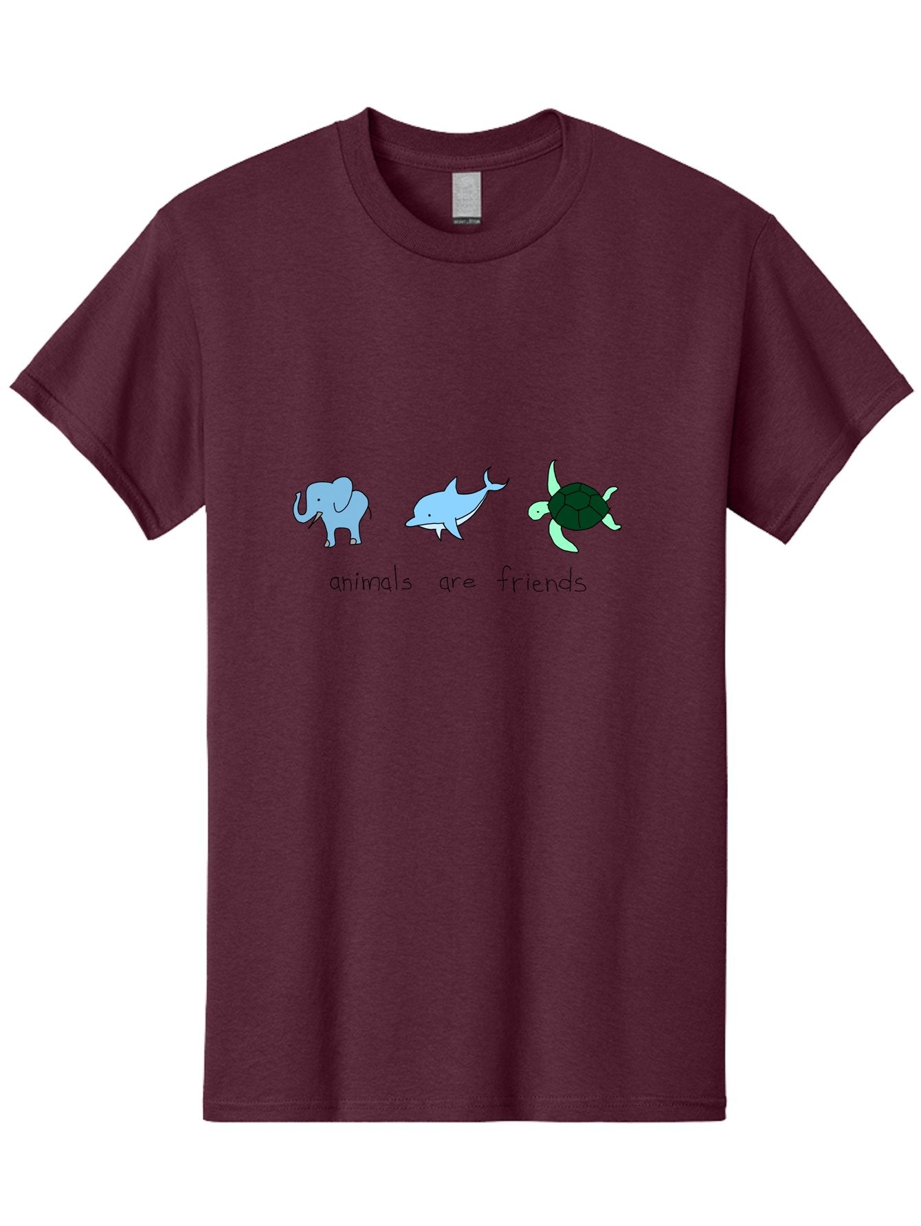 Animals-Are-Friends Men'S Graphic Tee, 100% Cotton, Comfortable Casual Summer Wear, Machine Washable, Cartoon Elephant, Dolphin, Turtle, Friendship, Animal Buddies, Wildlife Companions, Cute Illustrations, Animal Friends, -  Aaa006 23