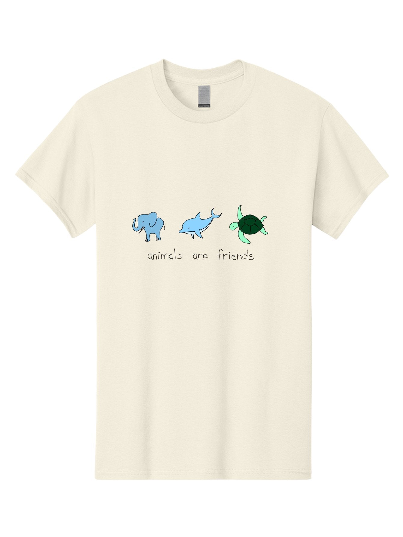 Animals-Are-Friends Men'S Graphic Tee, 100% Cotton, Comfortable Casual Summer Wear, Machine Washable, Cartoon Elephant, Dolphin, Turtle, Friendship, Animal Buddies, Wildlife Companions, Cute Illustrations, Animal Friends, -  Aaa006 9