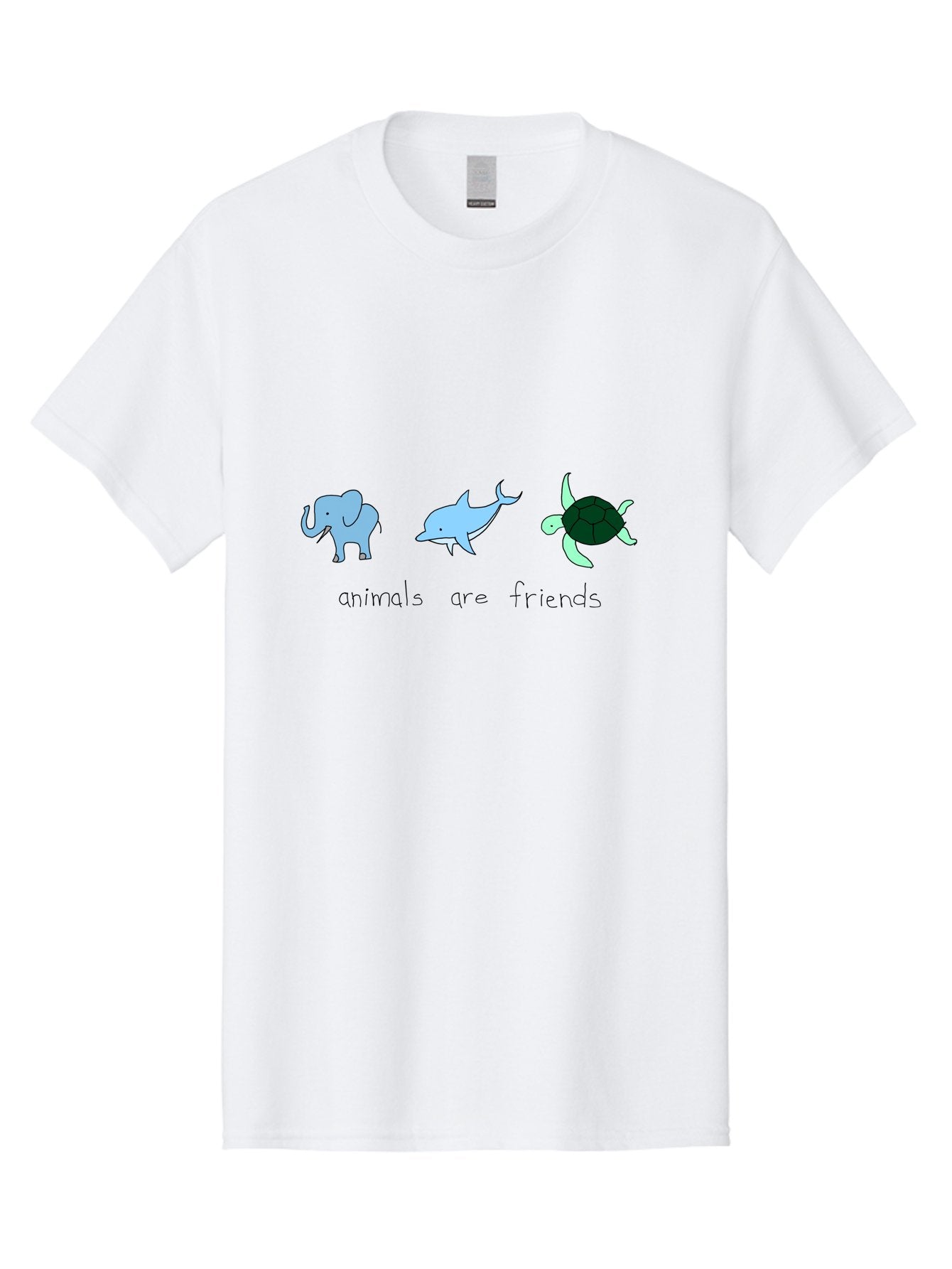 Animals-Are-Friends Men'S Graphic Tee, 100% Cotton, Comfortable Casual Summer Wear, Machine Washable, Cartoon Elephant, Dolphin, Turtle, Friendship, Animal Buddies, Wildlife Companions, Cute Illustrations, Animal Friends, -  Aaa006 17