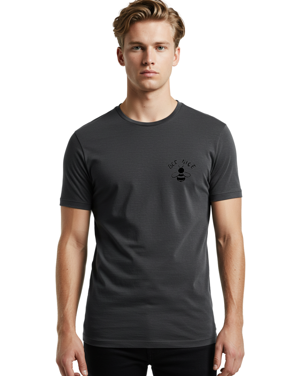 Bee-Nice Men'S Graphic Tee, 100% Cotton, Comfortable Casual Summer Wear, Machine Washable, Bee Illustration, Black And White Bee, Cute Bee, Bee Design, Honey Bee, Kindness Message, Positive Vibes, Bee Graphic, Bee Logo, Inspirational Quote -  Aaa010