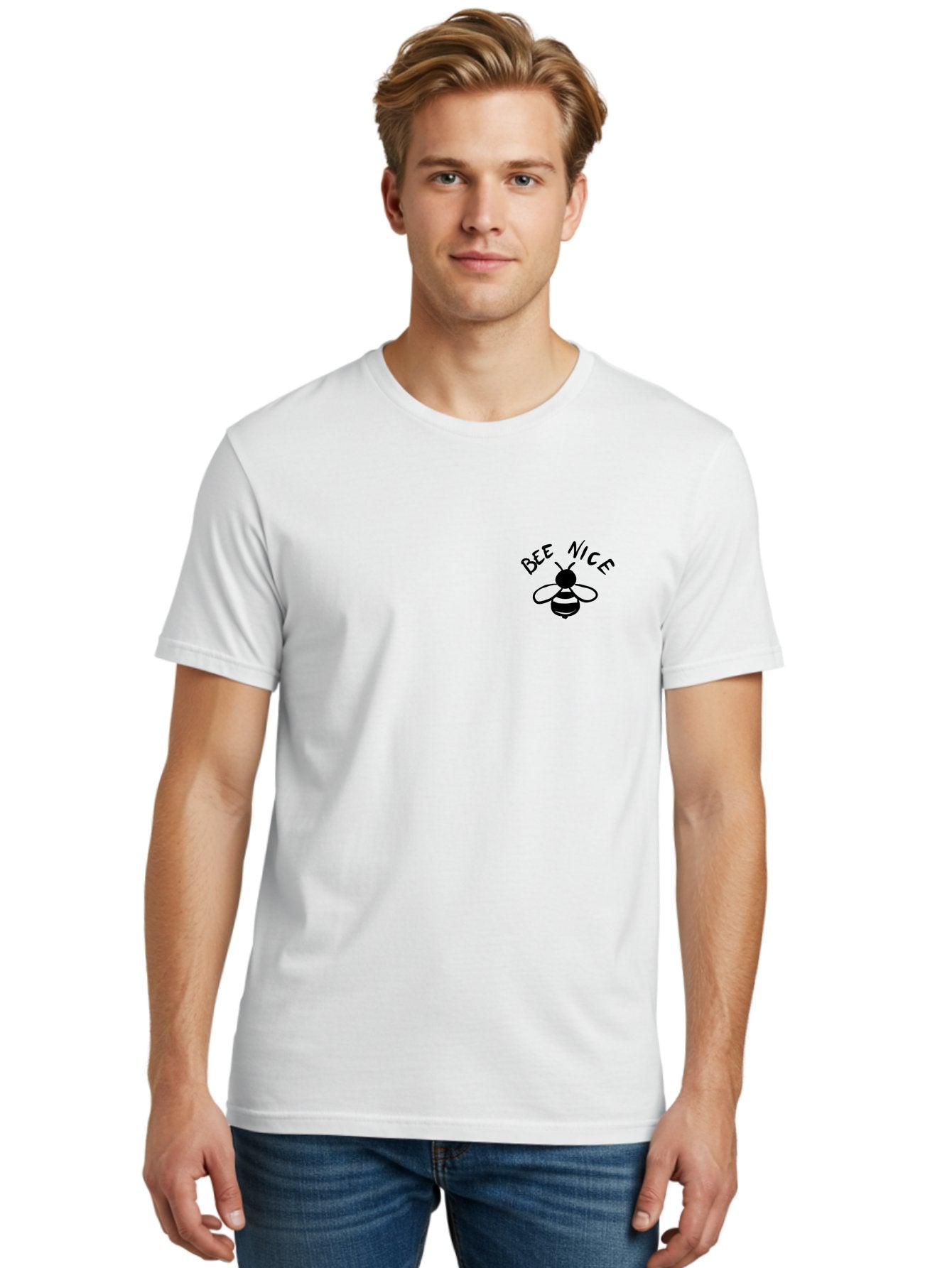 Bee-Nice Men'S Graphic Tee, 100% Cotton, Comfortable Casual Summer Wear, Machine Washable, Bee Illustration, Black And White Bee, Cute Bee, Bee Design, Honey Bee, Kindness Message, Positive Vibes, Bee Graphic, Bee Logo, Inspirational Quote -  Aaa010 8