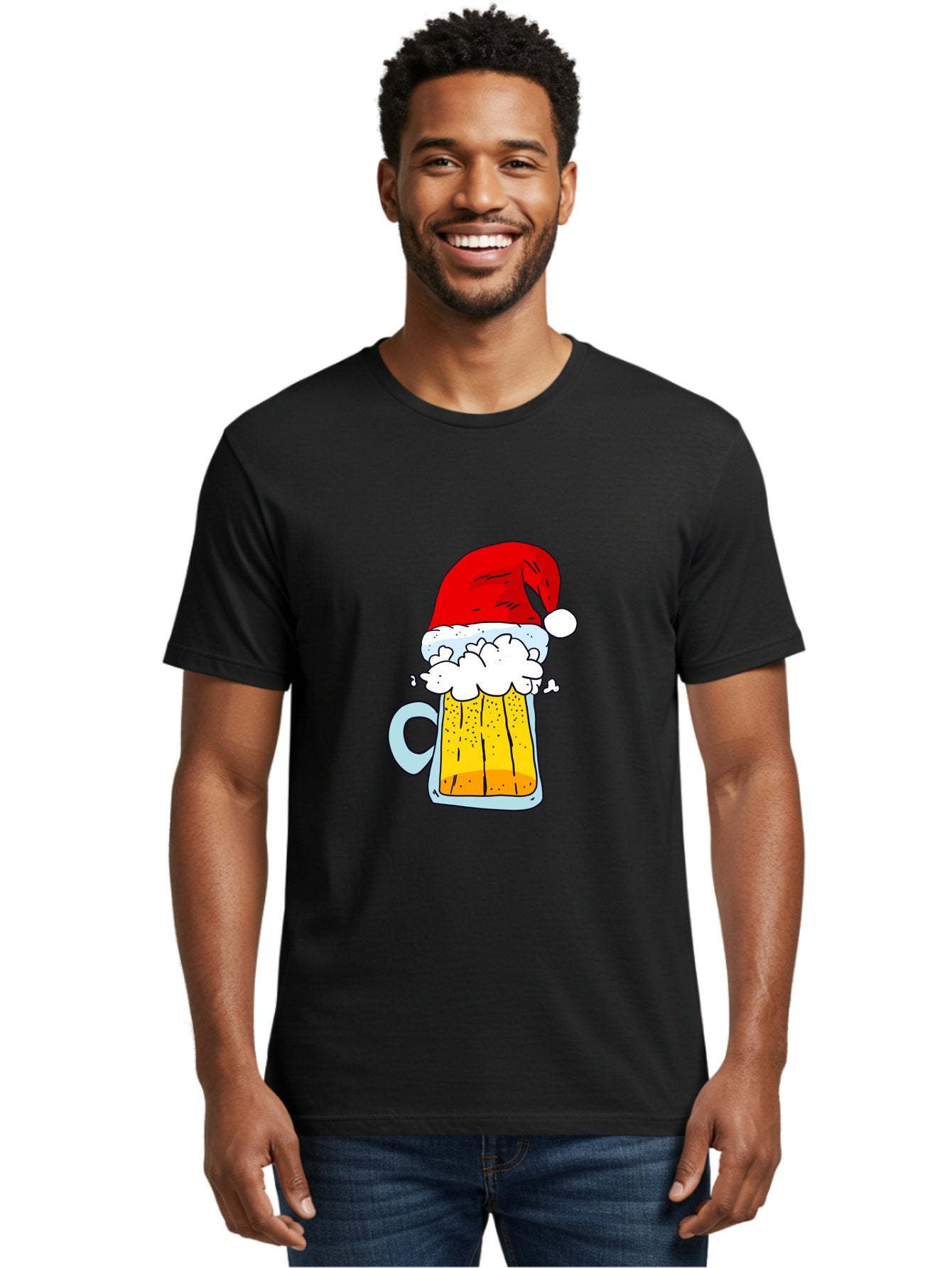 Beer-Mug-With-Santa-Hat Men'S Graphic Tee, 100% Cotton, Comfortable Casual Summer Wear, Machine Washable, Beer Mug With Santa Hat, Christmas Theme, Festive Drink, Holiday Cheer, Cartoon Style, Funny Illustration, Cold Beer, -  Aaa011 8