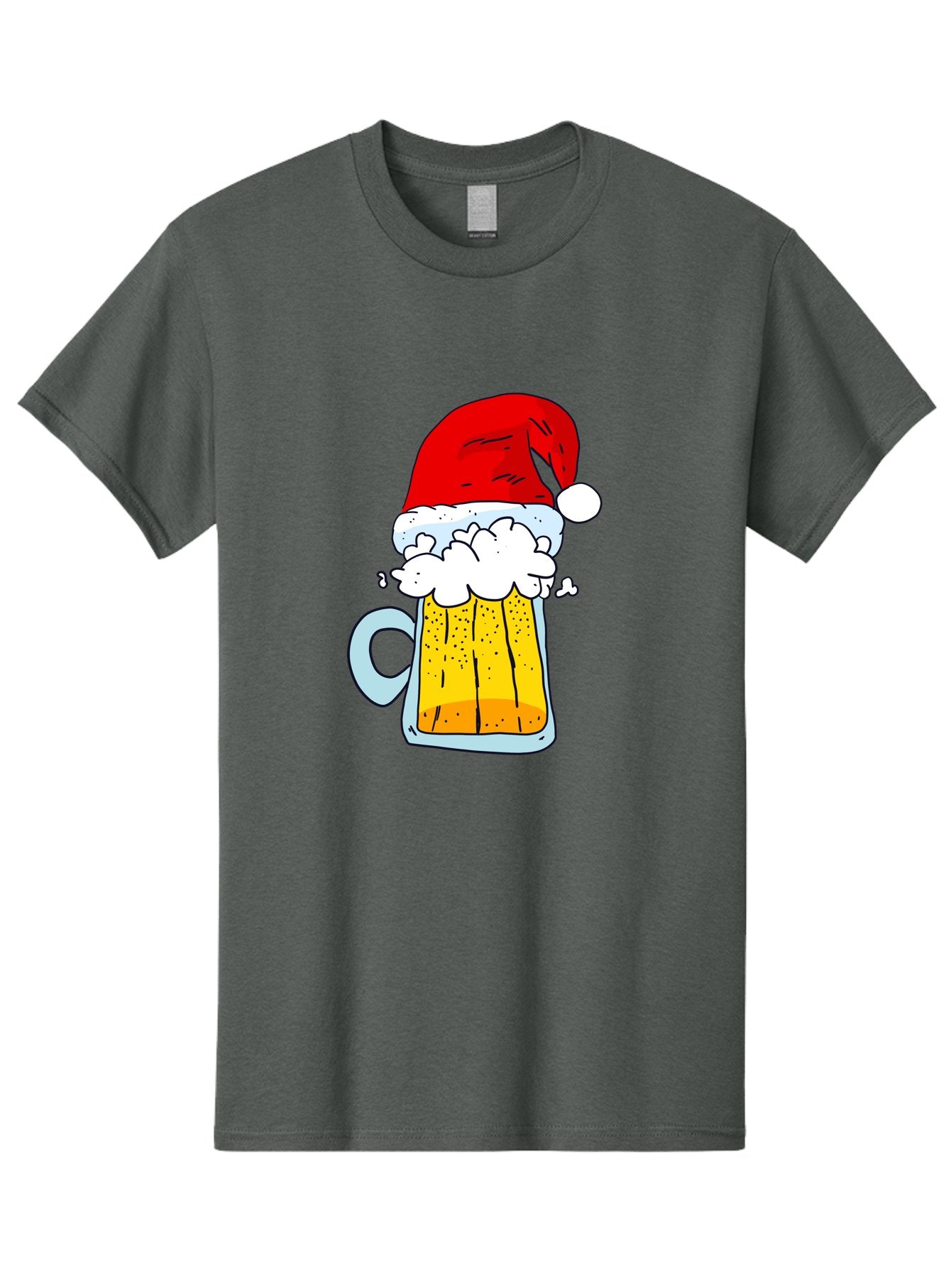 Beer-Mug-With-Santa-Hat Men'S Graphic Tee, 100% Cotton, Comfortable Casual Summer Wear, Machine Washable, Beer Mug With Santa Hat, Christmas Theme, Festive Drink, Holiday Cheer, Cartoon Style, Funny Illustration, Cold Beer, -  Aaa011 15