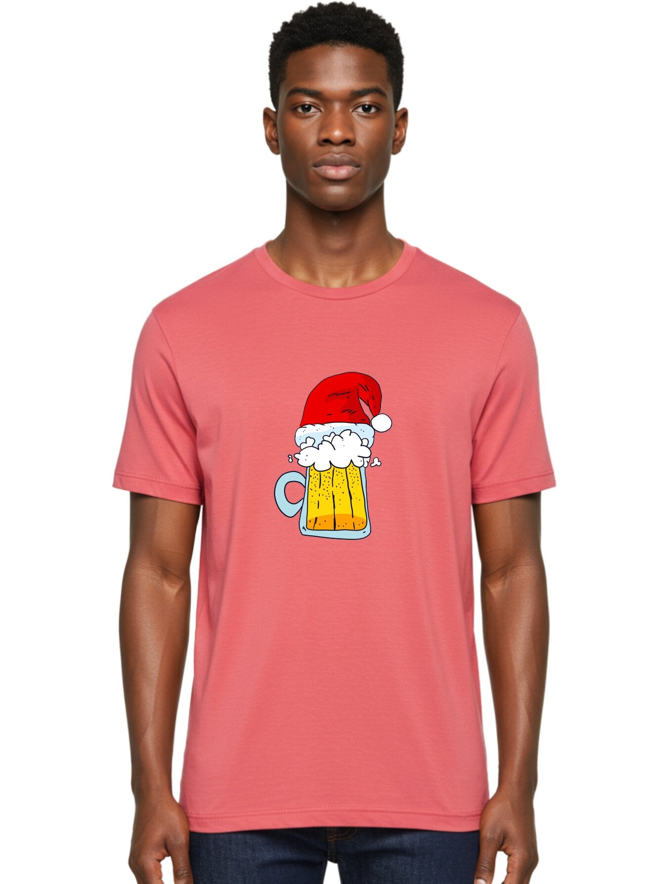 Beer-Mug-With-Santa-Hat Men'S Graphic Tee, 100% Cotton, Comfortable Casual Summer Wear, Machine Washable, Beer Mug With Santa Hat, Christmas Theme, Festive Drink, Holiday Cheer, Cartoon Style, Funny Illustration, Cold Beer, -  Aaa011 18