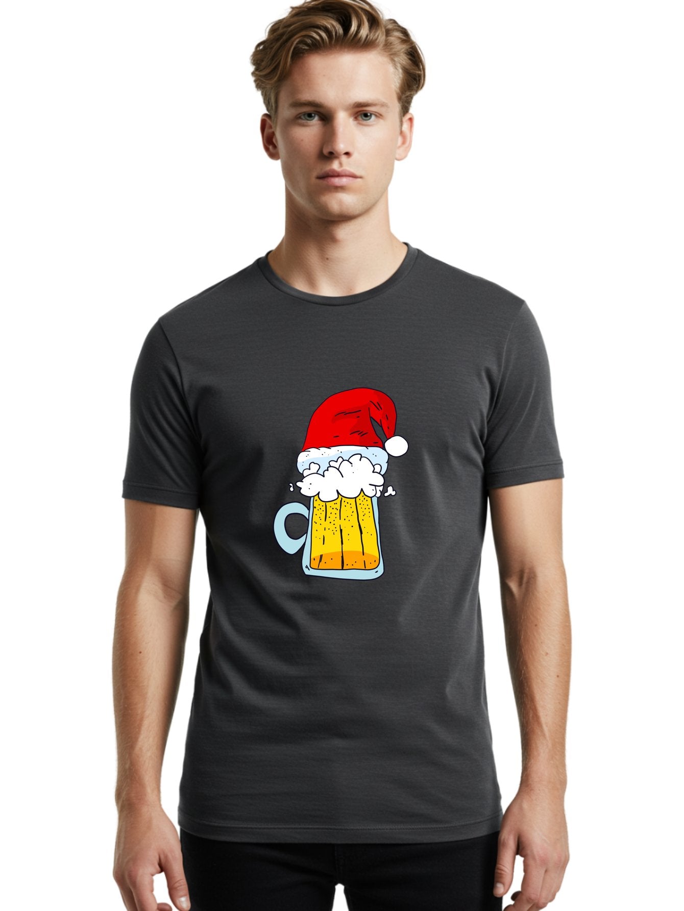 Beer-Mug-With-Santa-Hat Men'S Graphic Tee, 100% Cotton, Comfortable Casual Summer Wear, Machine Washable, Beer Mug With Santa Hat, Christmas Theme, Festive Drink, Holiday Cheer, Cartoon Style, Funny Illustration, Cold Beer, -  Aaa011 20