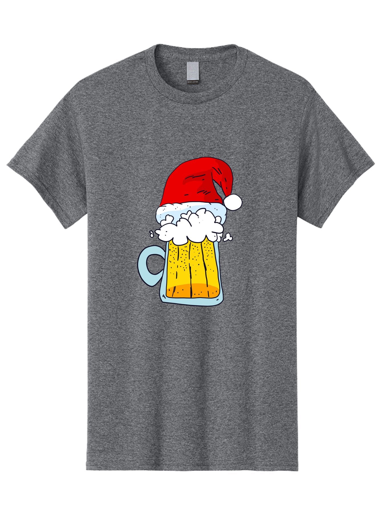 Beer-Mug-With-Santa-Hat Men'S Graphic Tee, 100% Cotton, Comfortable Casual Summer Wear, Machine Washable, Beer Mug With Santa Hat, Christmas Theme, Festive Drink, Holiday Cheer, Cartoon Style, Funny Illustration, Cold Beer, -  Aaa011 13