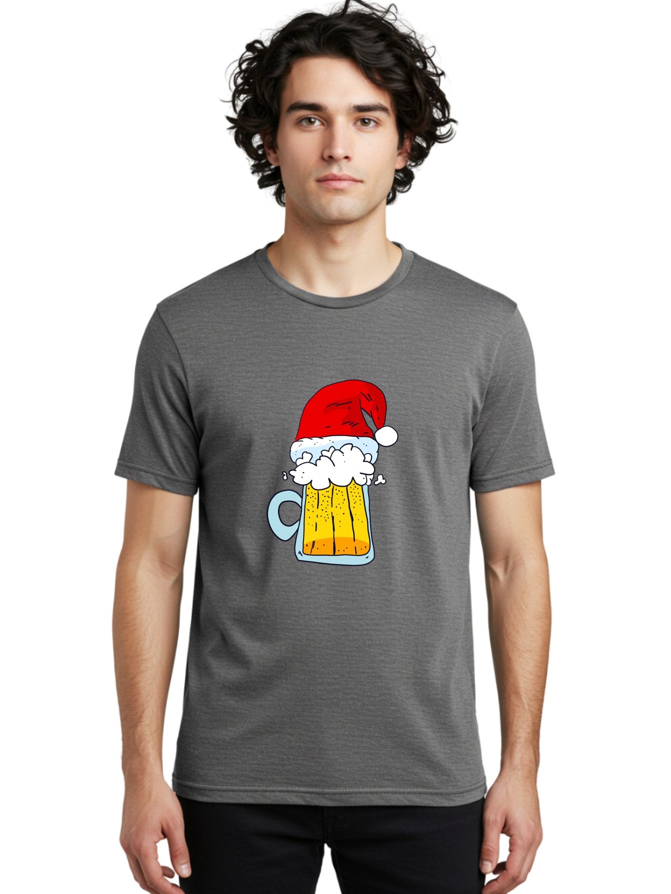 Beer-Mug-With-Santa-Hat Men'S Graphic Tee, 100% Cotton, Comfortable Casual Summer Wear, Machine Washable, Beer Mug With Santa Hat, Christmas Theme, Festive Drink, Holiday Cheer, Cartoon Style, Funny Illustration, Cold Beer, -  Aaa011 14