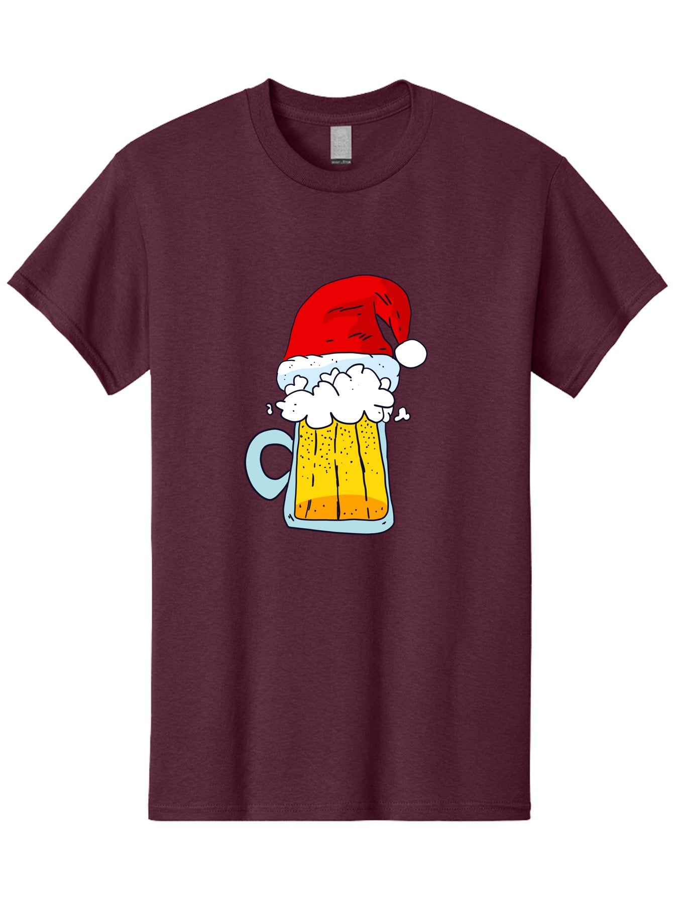 Beer-Mug-With-Santa-Hat Men'S Graphic Tee, 100% Cotton, Comfortable Casual Summer Wear, Machine Washable, Beer Mug With Santa Hat, Christmas Theme, Festive Drink, Holiday Cheer, Cartoon Style, Funny Illustration, Cold Beer, -  Aaa011 23
