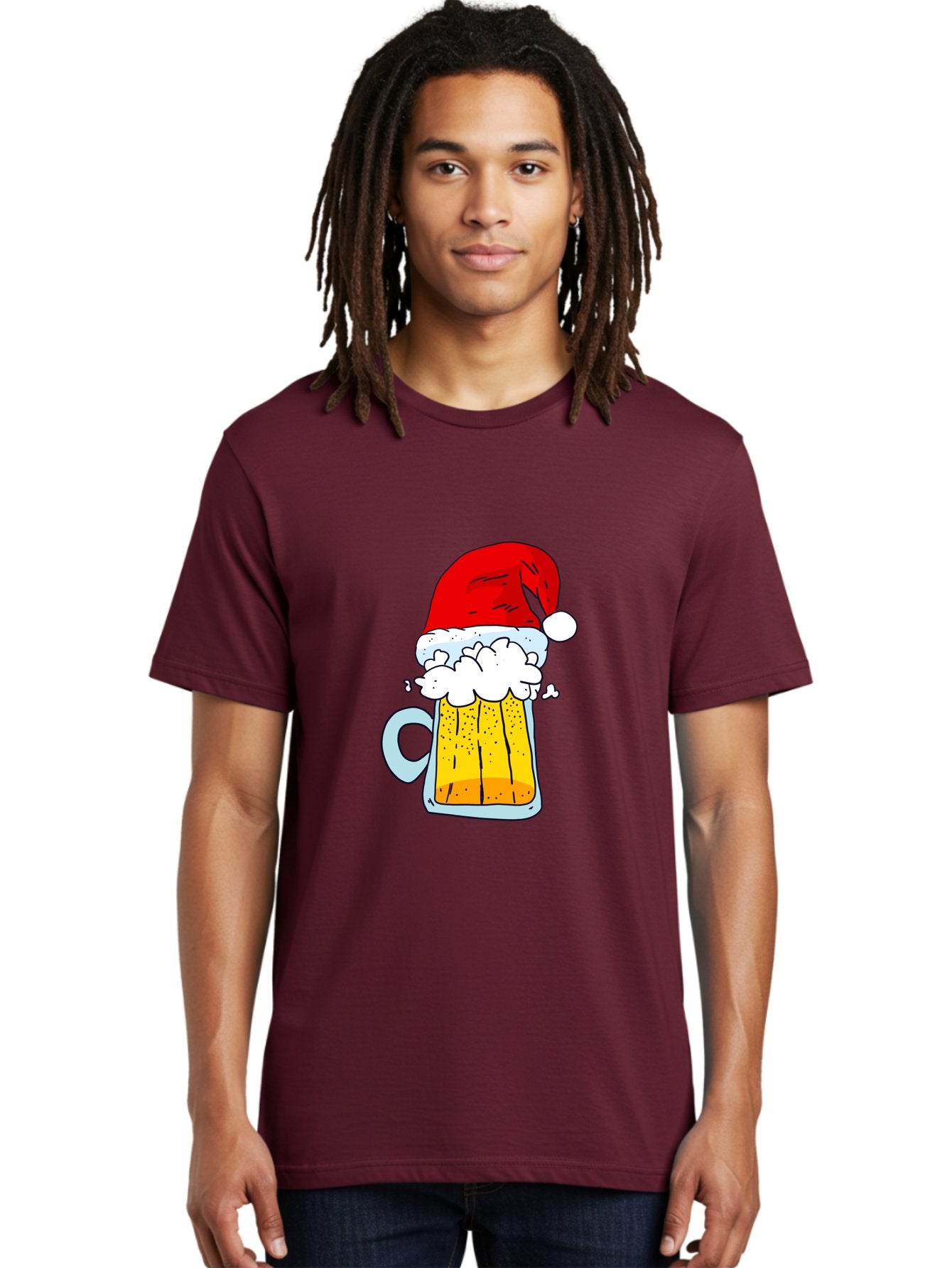 Beer-Mug-With-Santa-Hat Men'S Graphic Tee, 100% Cotton, Comfortable Casual Summer Wear, Machine Washable, Beer Mug With Santa Hat, Christmas Theme, Festive Drink, Holiday Cheer, Cartoon Style, Funny Illustration, Cold Beer, -  Aaa011 24