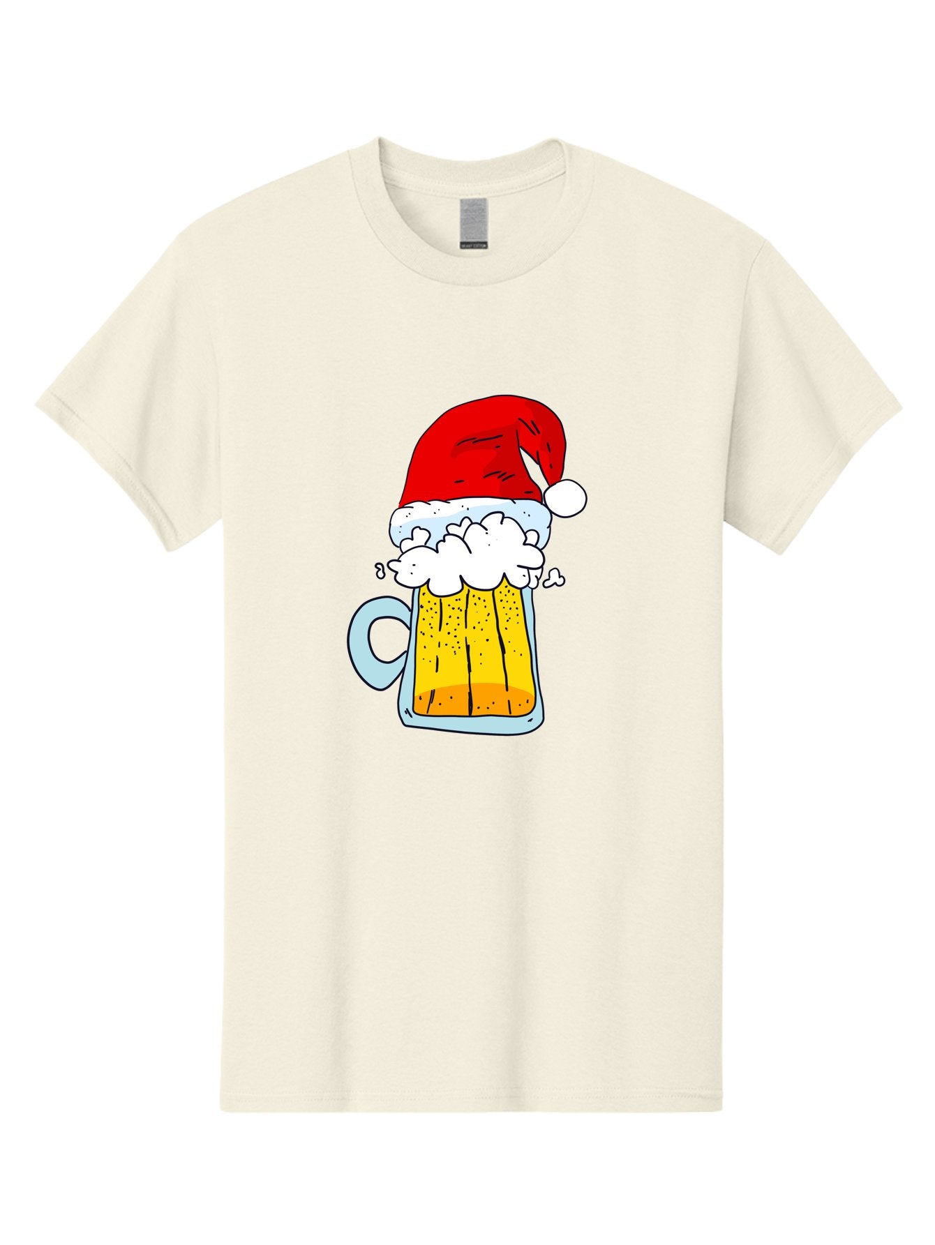 Beer-Mug-With-Santa-Hat Men'S Graphic Tee, 100% Cotton, Comfortable Casual Summer Wear, Machine Washable, Beer Mug With Santa Hat, Christmas Theme, Festive Drink, Holiday Cheer, Cartoon Style, Funny Illustration, Cold Beer, -  Aaa011 25