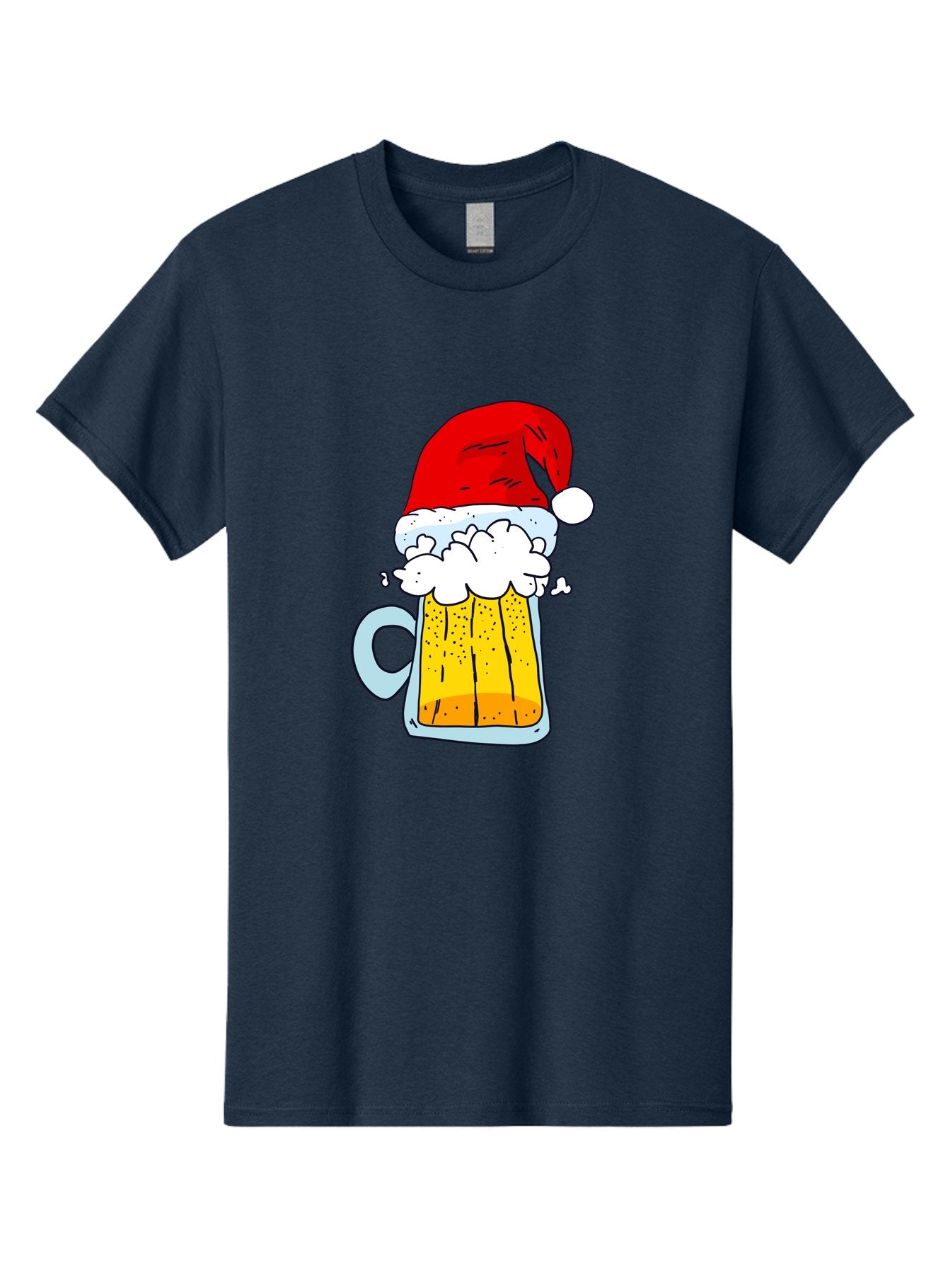 Beer-Mug-With-Santa-Hat Men'S Graphic Tee, 100% Cotton, Comfortable Casual Summer Wear, Machine Washable, Beer Mug With Santa Hat, Christmas Theme, Festive Drink, Holiday Cheer, Cartoon Style, Funny Illustration, Cold Beer, -  Aaa011 21