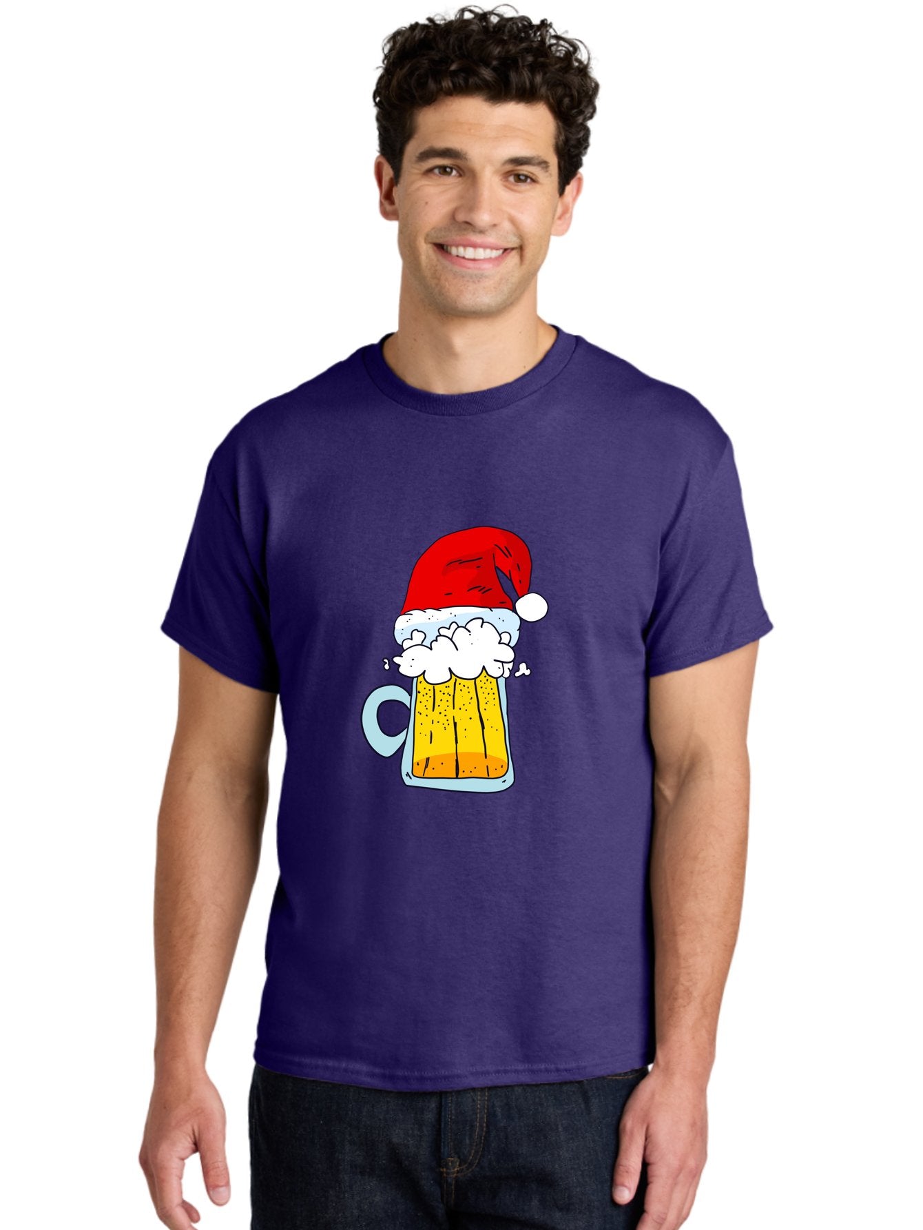 Beer-Mug-With-Santa-Hat Men'S Graphic Tee, 100% Cotton, Comfortable Casual Summer Wear, Machine Washable, Beer Mug With Santa Hat, Christmas Theme, Festive Drink, Holiday Cheer, Cartoon Style, Funny Illustration, Cold Beer, -  Aaa011 6