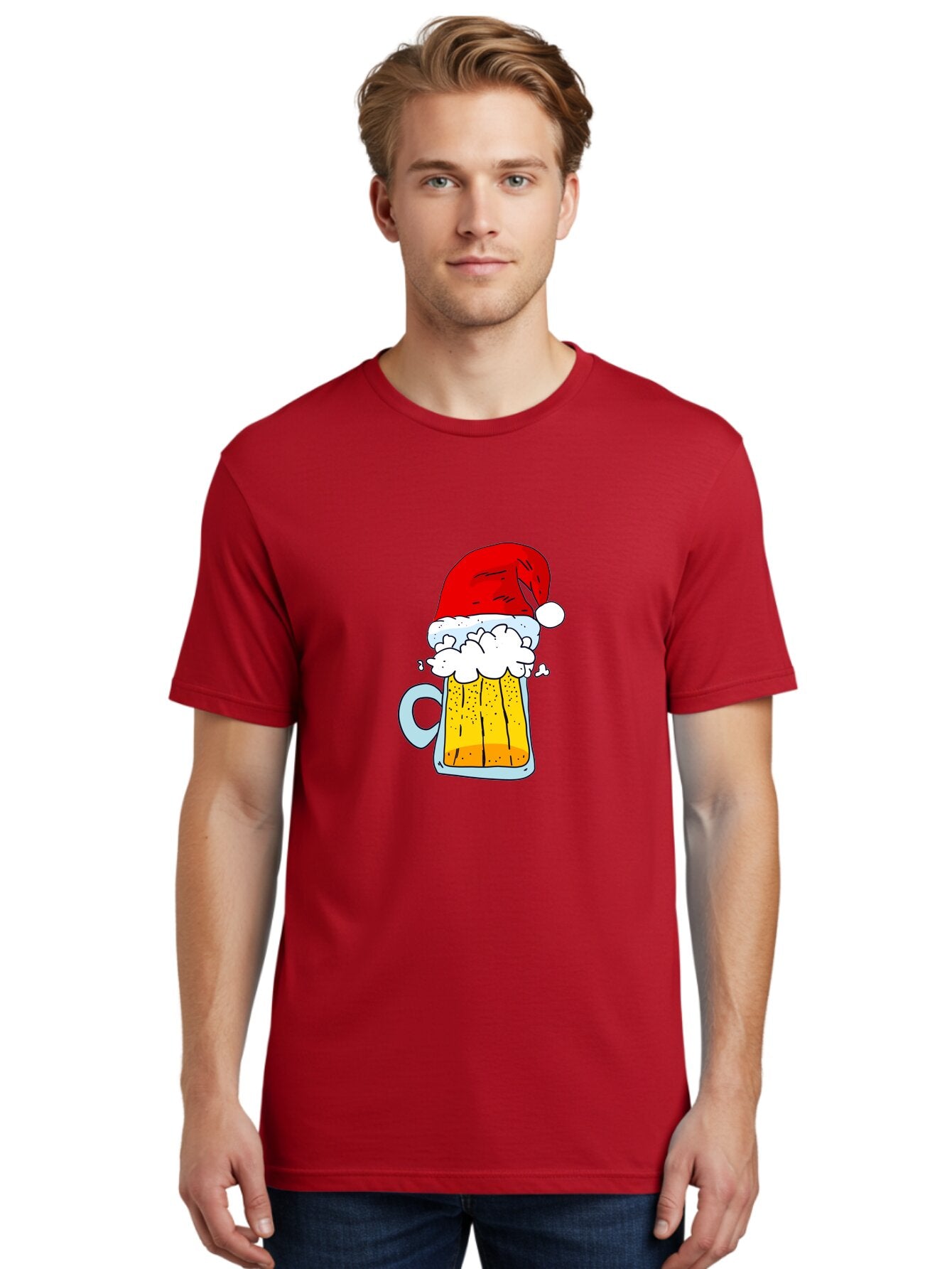 Beer-Mug-With-Santa-Hat Men'S Graphic Tee, 100% Cotton, Comfortable Casual Summer Wear, Machine Washable, Beer Mug With Santa Hat, Christmas Theme, Festive Drink, Holiday Cheer, Cartoon Style, Funny Illustration, Cold Beer, -  Aaa011 28