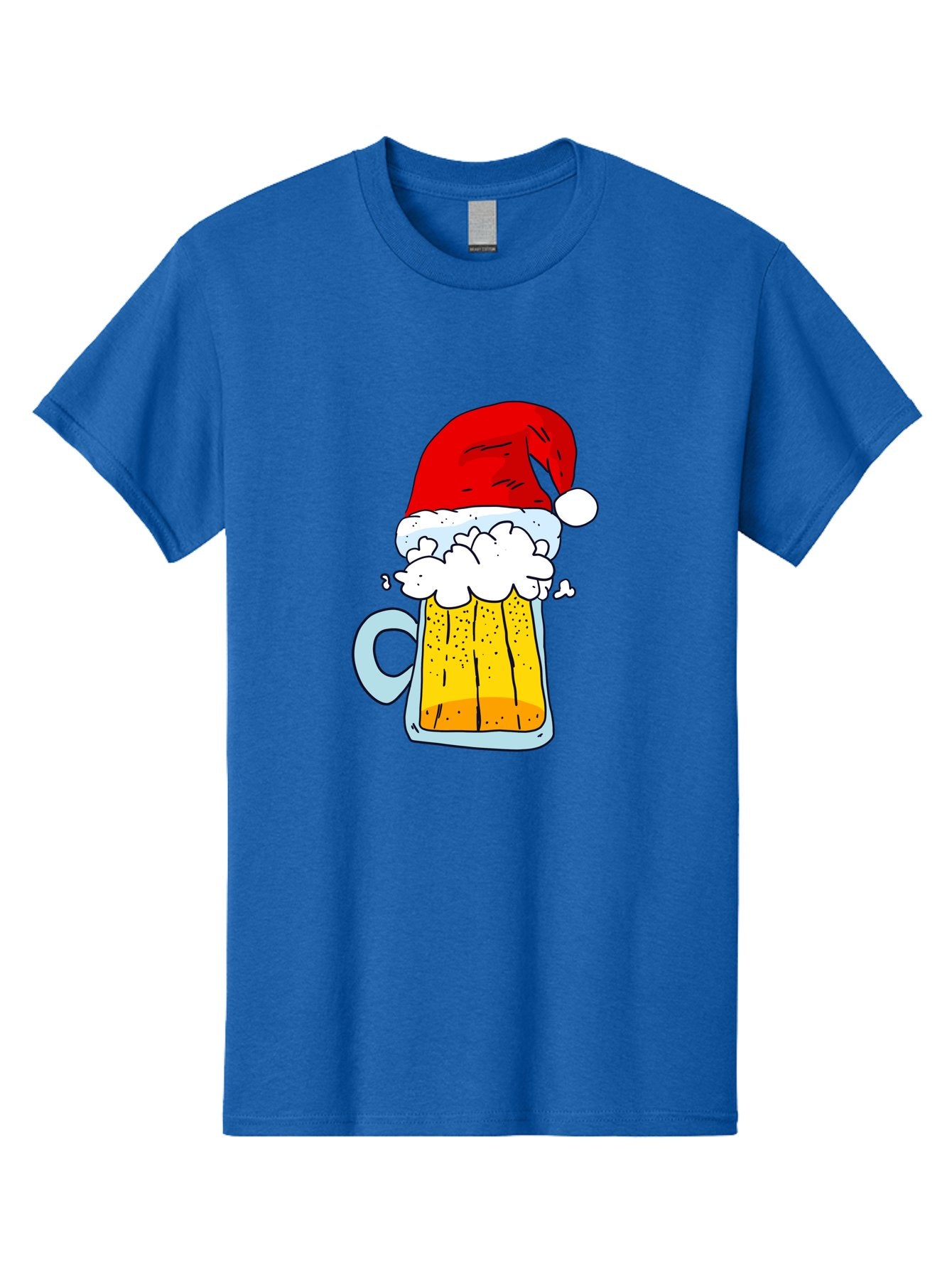 Beer-Mug-With-Santa-Hat Men'S Graphic Tee, 100% Cotton, Comfortable Casual Summer Wear, Machine Washable, Beer Mug With Santa Hat, Christmas Theme, Festive Drink, Holiday Cheer, Cartoon Style, Funny Illustration, Cold Beer, -  Aaa011