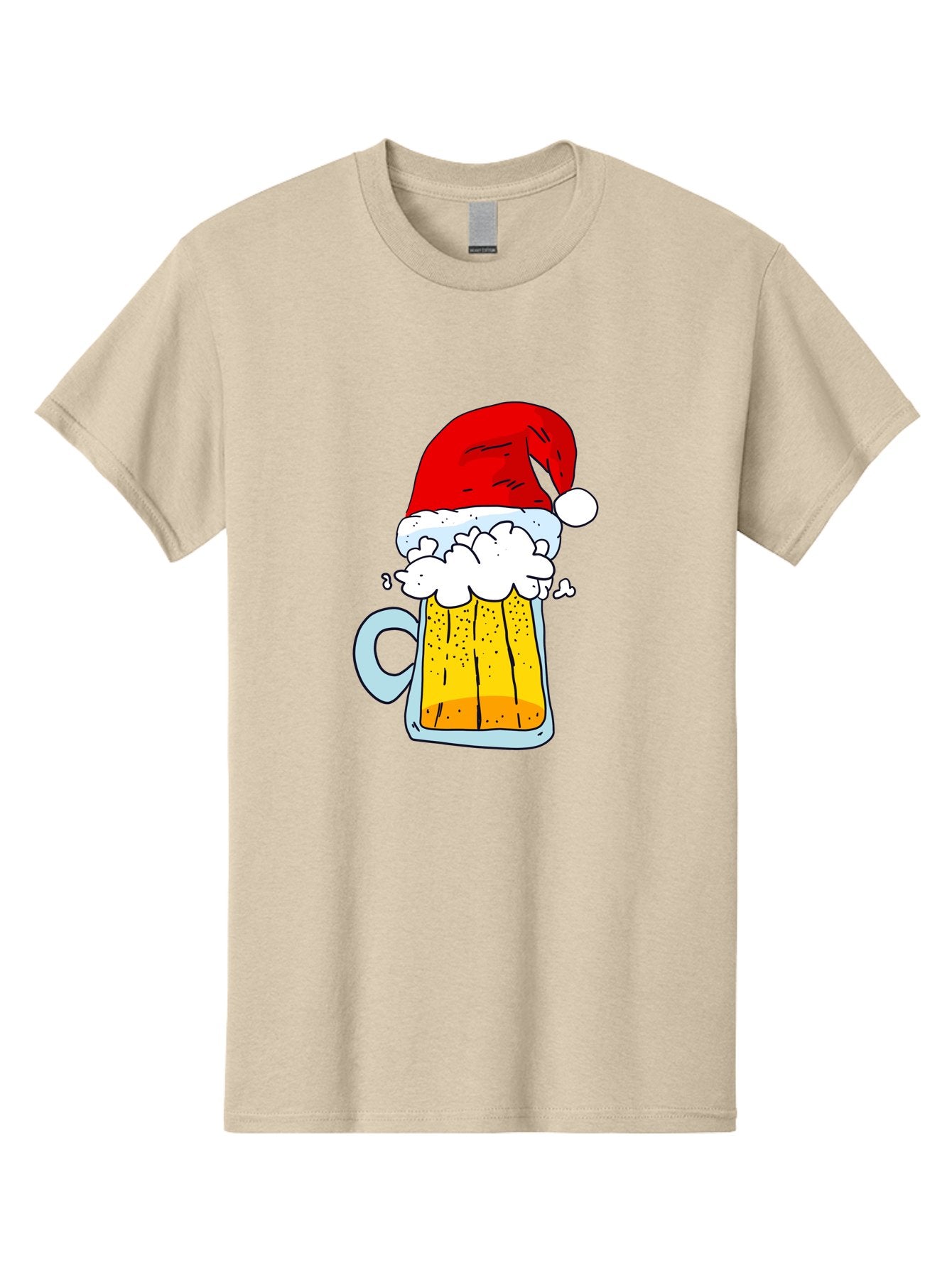 Beer-Mug-With-Santa-Hat Men'S Graphic Tee, 100% Cotton, Comfortable Casual Summer Wear, Machine Washable, Beer Mug With Santa Hat, Christmas Theme, Festive Drink, Holiday Cheer, Cartoon Style, Funny Illustration, Cold Beer, -  Aaa011 11