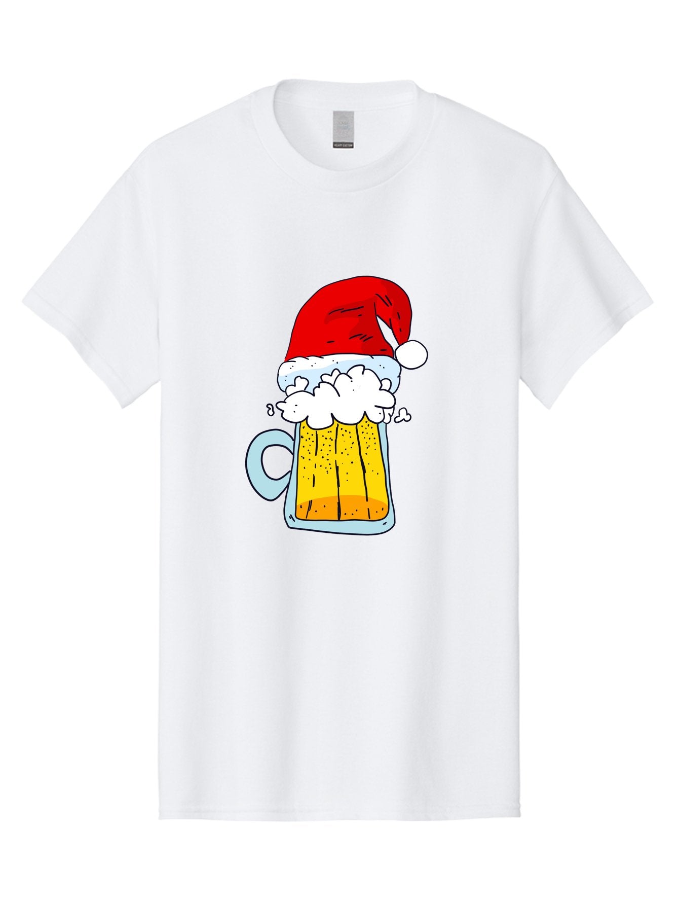 Beer-Mug-With-Santa-Hat Men'S Graphic Tee, 100% Cotton, Comfortable Casual Summer Wear, Machine Washable, Beer Mug With Santa Hat, Christmas Theme, Festive Drink, Holiday Cheer, Cartoon Style, Funny Illustration, Cold Beer, -  Aaa011 3