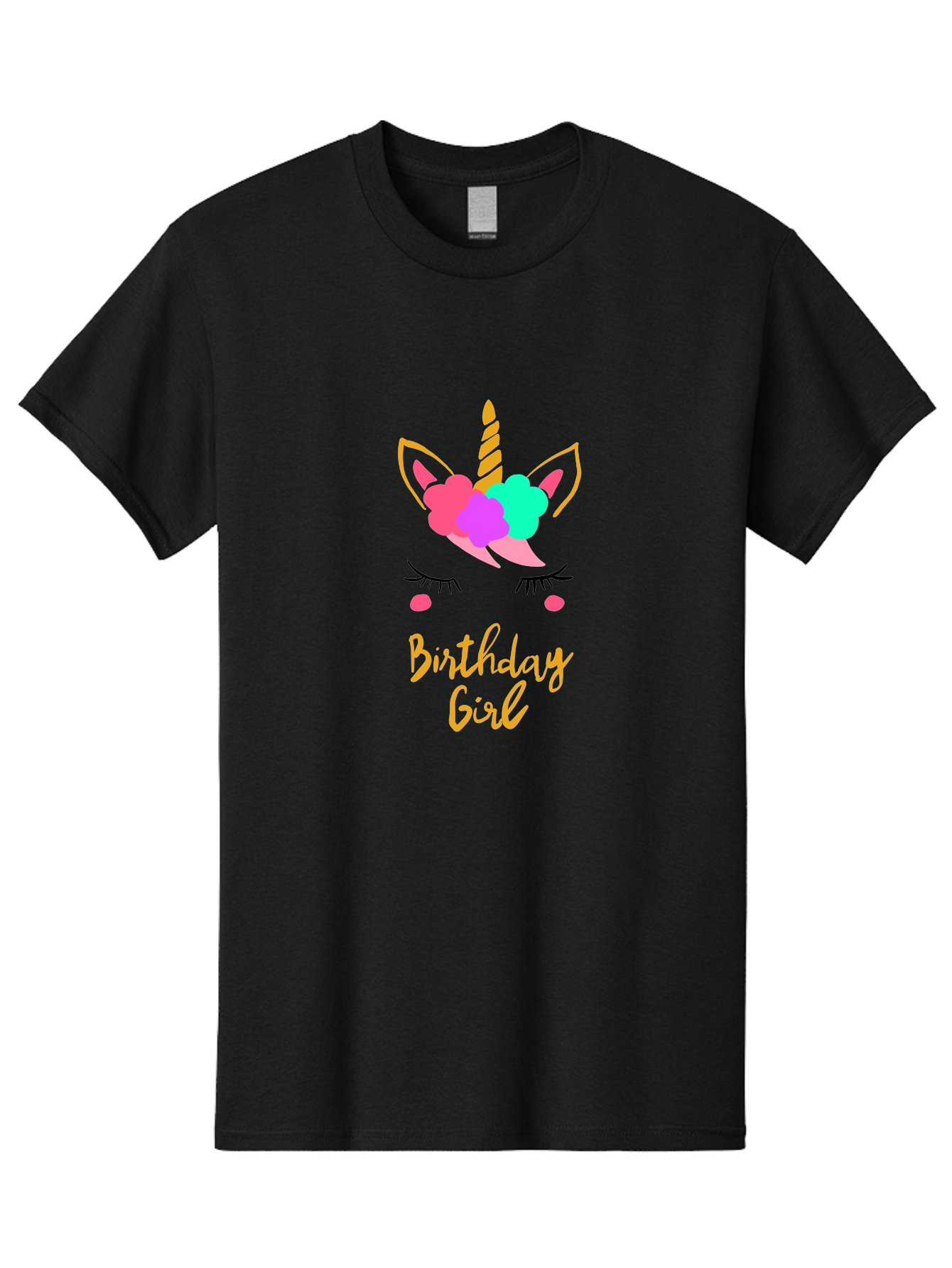 Birthday-Girl Men'S Graphic Tee, 100% Cotton, Comfortable Casual Summer Wear, Machine Washable, Unicorn Face, Colorful Mane, Birthday Girl, Pastel Colors, Yellow Horn, Pink Tears, Eyelashes, Festive Design, Celebration, Fun, Whimsical, -  Aaa013