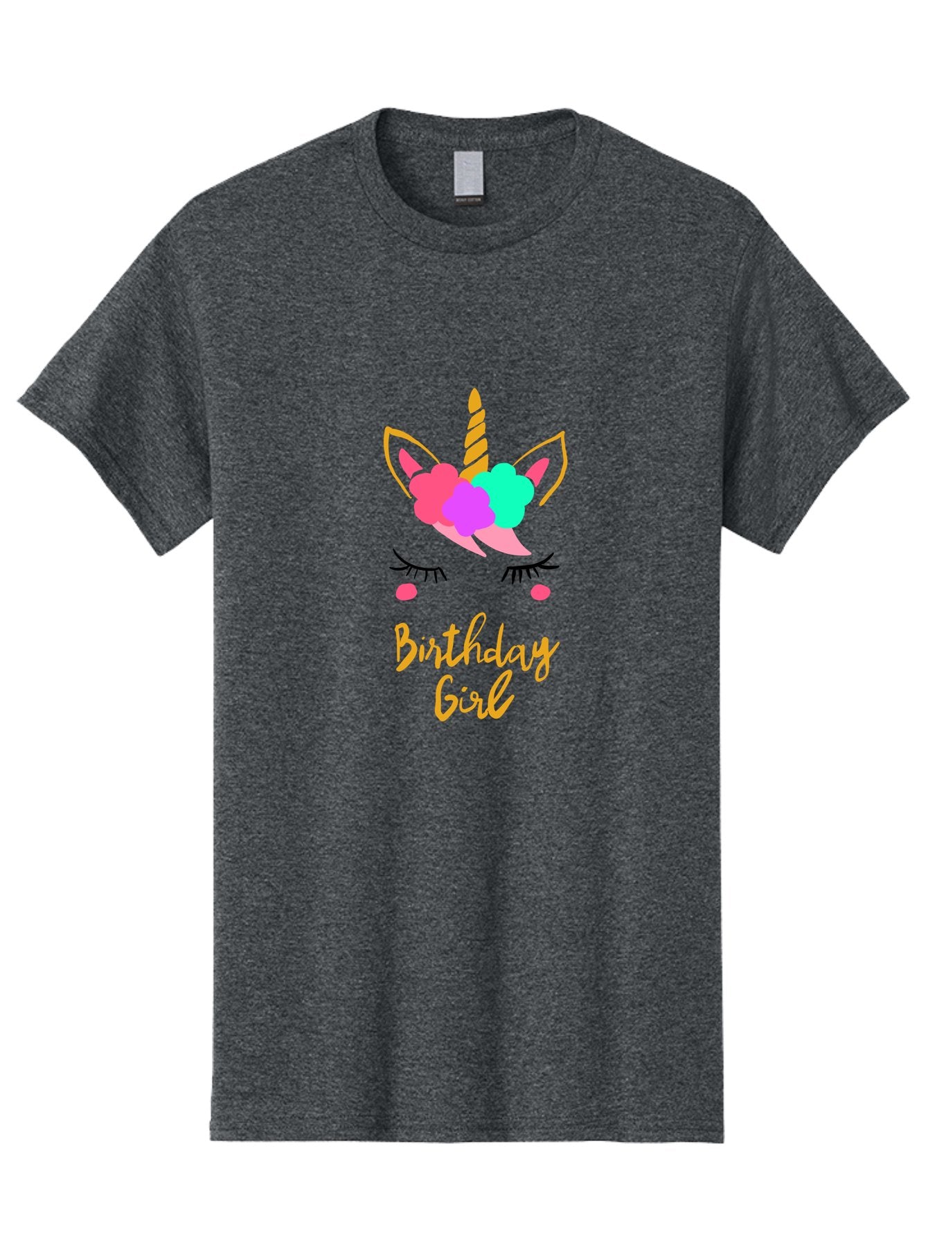 Birthday-Girl Men'S Graphic Tee, 100% Cotton, Comfortable Casual Summer Wear, Machine Washable, Unicorn Face, Colorful Mane, Birthday Girl, Pastel Colors, Yellow Horn, Pink Tears, Eyelashes, Festive Design, Celebration, Fun, Whimsical, -  Aaa013 25