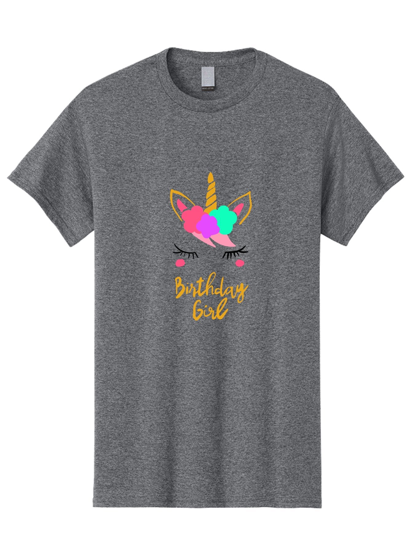 Birthday-Girl Men'S Graphic Tee, 100% Cotton, Comfortable Casual Summer Wear, Machine Washable, Unicorn Face, Colorful Mane, Birthday Girl, Pastel Colors, Yellow Horn, Pink Tears, Eyelashes, Festive Design, Celebration, Fun, Whimsical, -  Aaa013 13