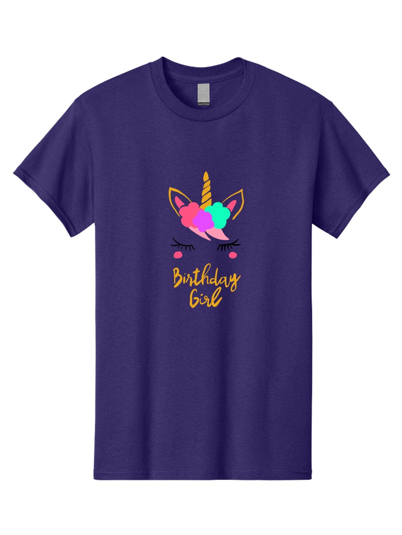 Birthday-Girl Men'S Graphic Tee, 100% Cotton, Comfortable Casual Summer Wear, Machine Washable, Unicorn Face, Colorful Mane, Birthday Girl, Pastel Colors, Yellow Horn, Pink Tears, Eyelashes, Festive Design, Celebration, Fun, Whimsical, -  Aaa013 21