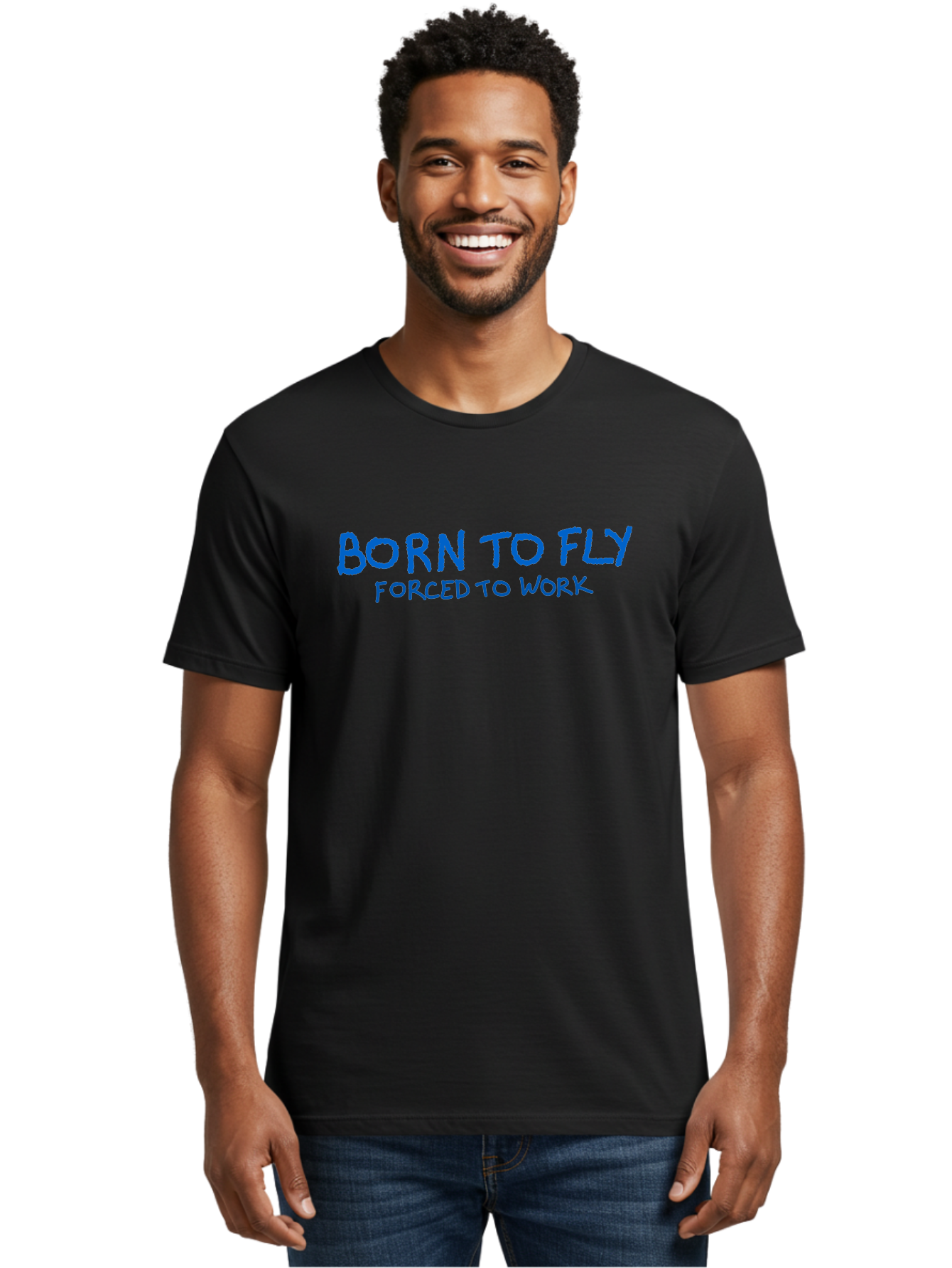 Born-To-Fly-Forced-To-Work Men'S Graphic Tee, 100% Cotton, Comfortable Casual Summer Wear, Machine Washable, Motivational Quote, Inspirational Phrase, Freedom Of Flight, Contrasting Work Life, Bold Typography, Blue Font, Statement Art -  Aaa015 8