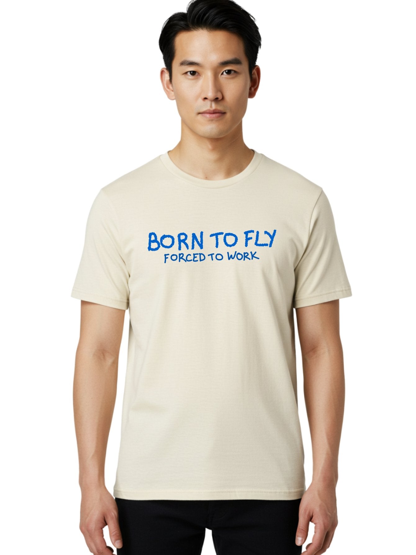 Born-To-Fly-Forced-To-Work Men'S Graphic Tee, 100% Cotton, Comfortable Casual Summer Wear, Machine Washable, Motivational Quote, Inspirational Phrase, Freedom Of Flight, Contrasting Work Life, Bold Typography, Blue Font, Statement Art -  Aaa015 18