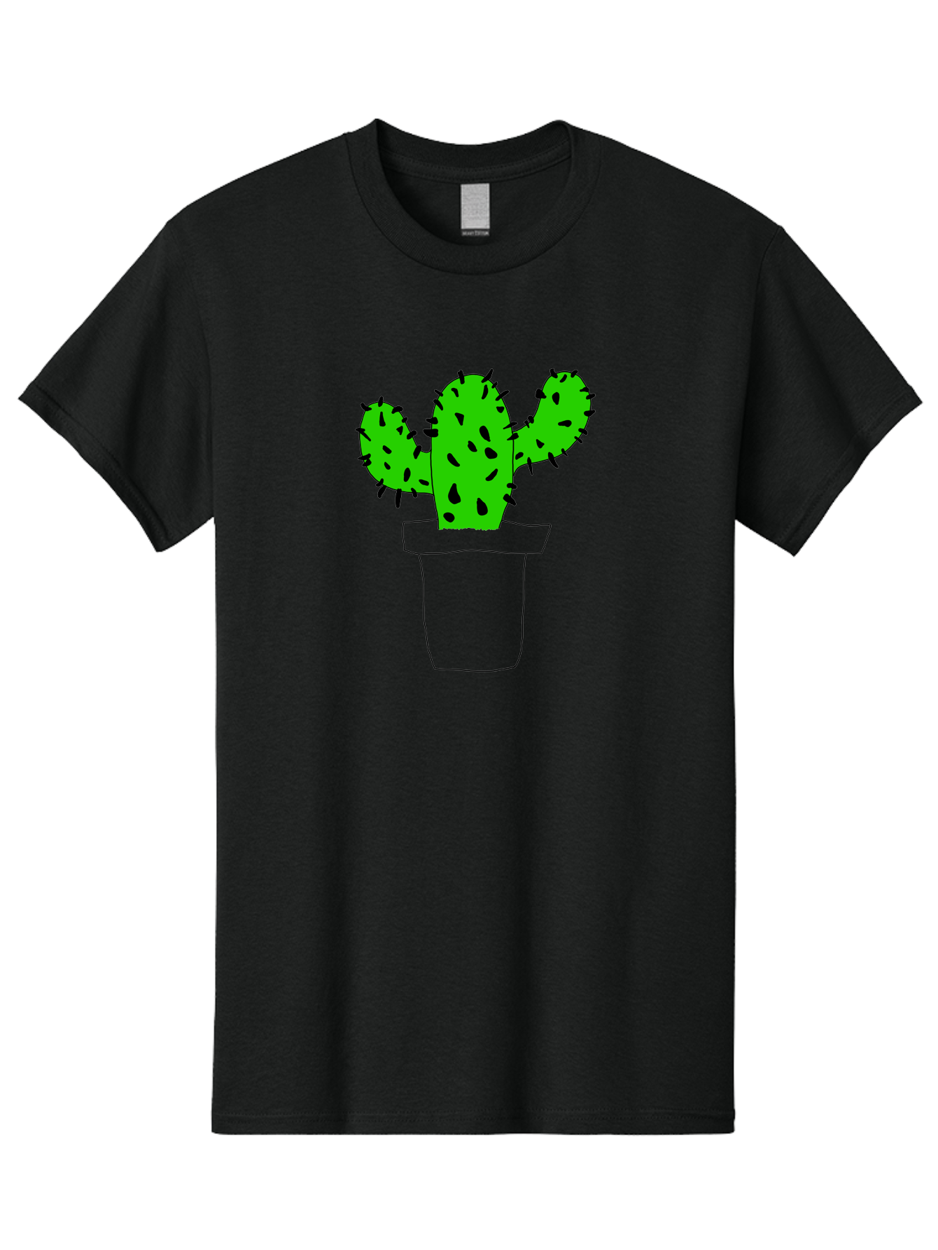 Cactus Men'S Graphic Tee, 100% Cotton, Comfortable Casual Summer Wear, Machine Washable, Cactus Plant, Potted Cactus, Spiky Leaves, Simple Illustration, Minimalist Design, Cacti, Succulent, Desert Plant, Houseplant, Black Outline -  Aaa016