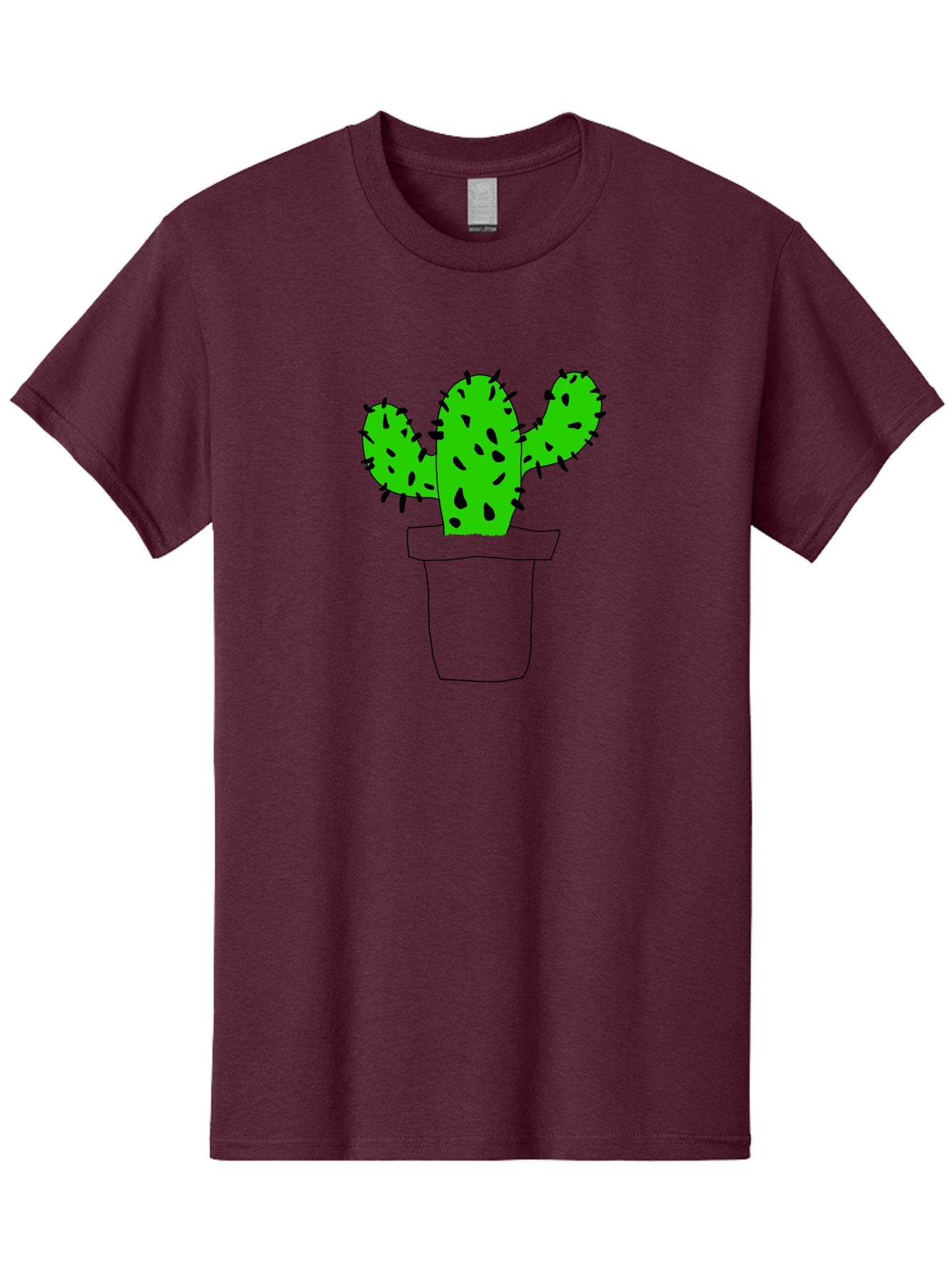Cactus Men'S Graphic Tee, 100% Cotton, Comfortable Casual Summer Wear, Machine Washable, Cactus Plant, Potted Cactus, Spiky Leaves, Simple Illustration, Minimalist Design, Cacti, Succulent, Desert Plant, Houseplant, Black Outline -  Aaa016 23