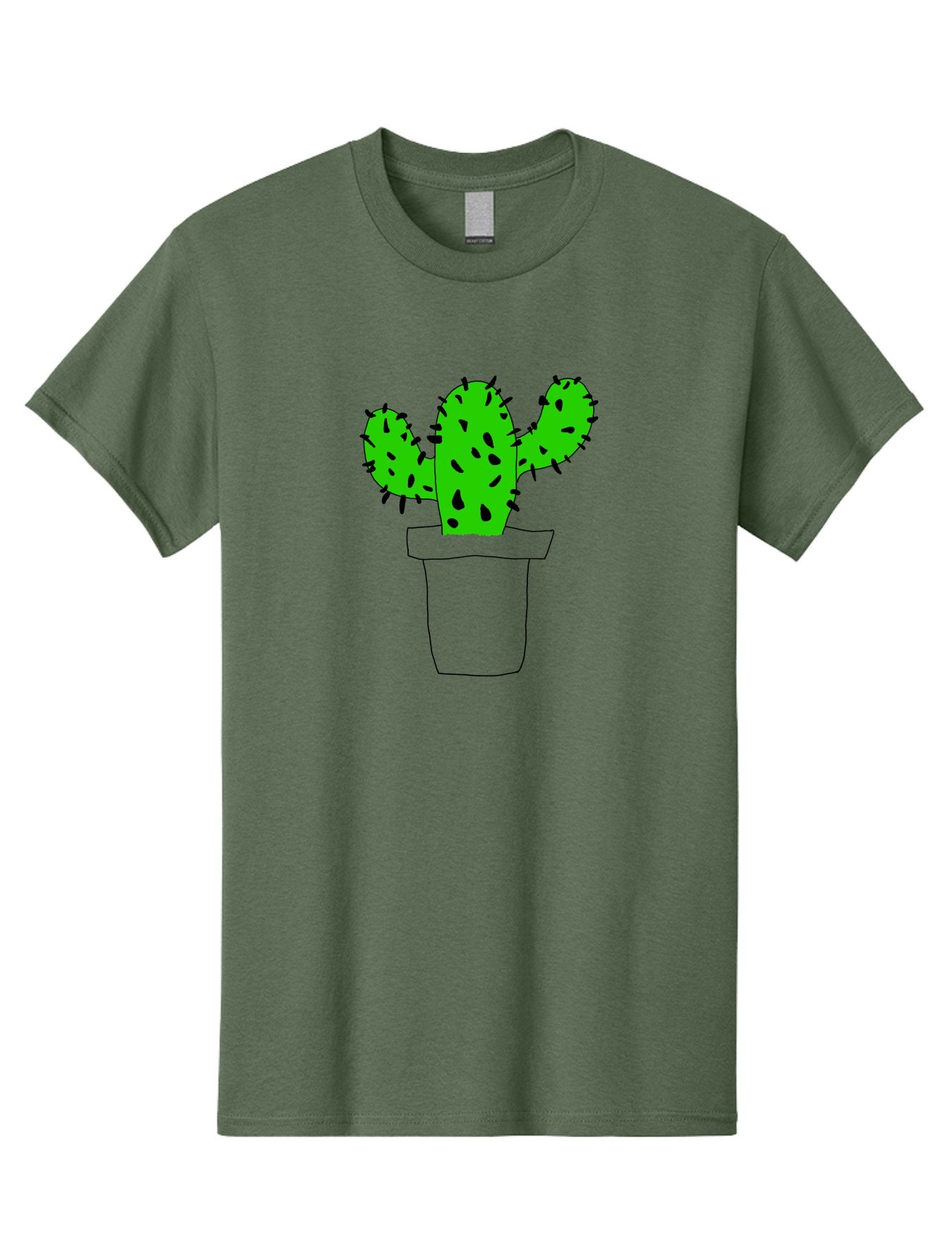 Cactus Men'S Graphic Tee, 100% Cotton, Comfortable Casual Summer Wear, Machine Washable, Cactus Plant, Potted Cactus, Spiky Leaves, Simple Illustration, Minimalist Design, Cacti, Succulent, Desert Plant, Houseplant, Black Outline -  Aaa016