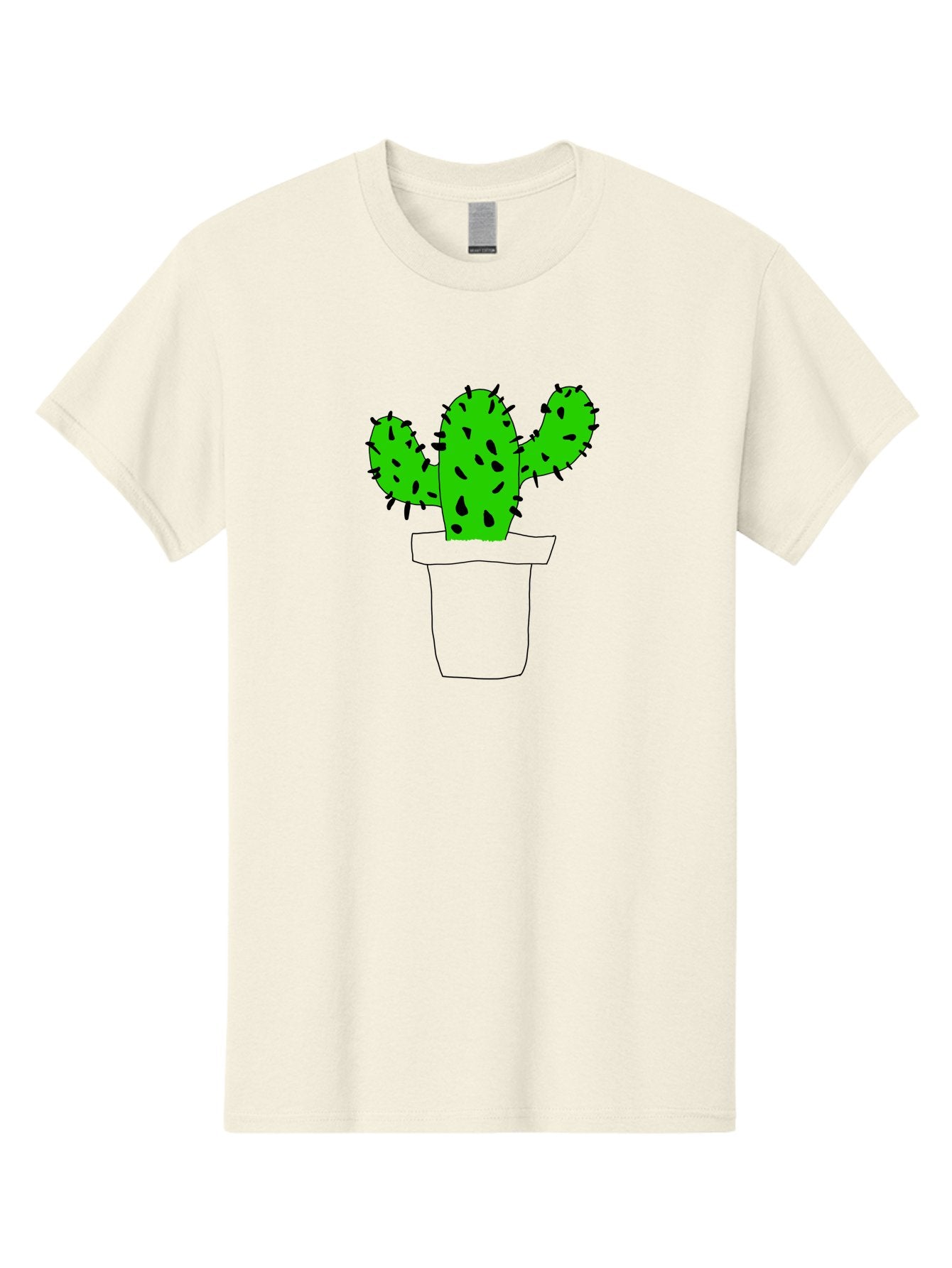 Cactus Men'S Graphic Tee, 100% Cotton, Comfortable Casual Summer Wear, Machine Washable, Cactus Plant, Potted Cactus, Spiky Leaves, Simple Illustration, Minimalist Design, Cacti, Succulent, Desert Plant, Houseplant, Black Outline -  Aaa016 3