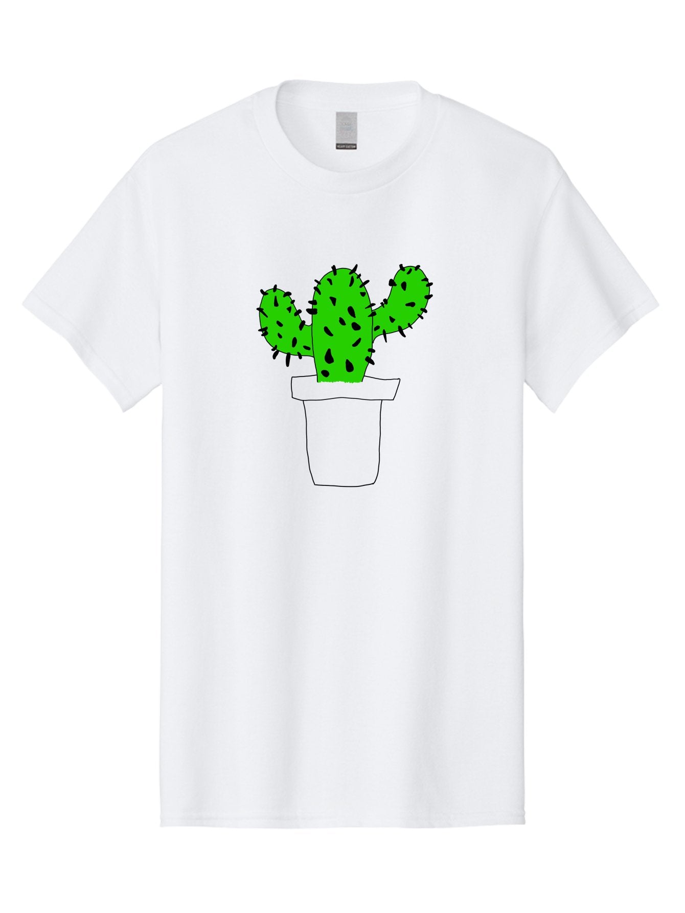 Cactus Men'S Graphic Tee, 100% Cotton, Comfortable Casual Summer Wear, Machine Washable, Cactus Plant, Potted Cactus, Spiky Leaves, Simple Illustration, Minimalist Design, Cacti, Succulent, Desert Plant, Houseplant, Black Outline -  Aaa016 21