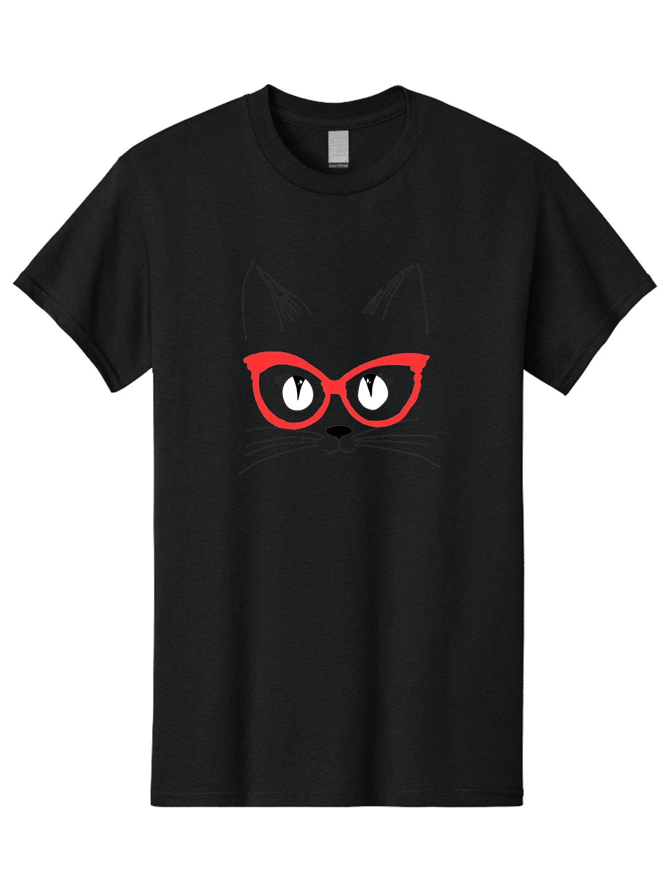Cat-Face Men'S Graphic Tee, 100% Cotton, Comfortable Casual Summer Wear, Machine Washable, Funny Cat, Cat Face, Red Glasses, White Eyes, Black Nose, Whiskers, Cartoon Style, Simple Design, Cute Illustration, Pop Art, Modern Art -  Aaa018