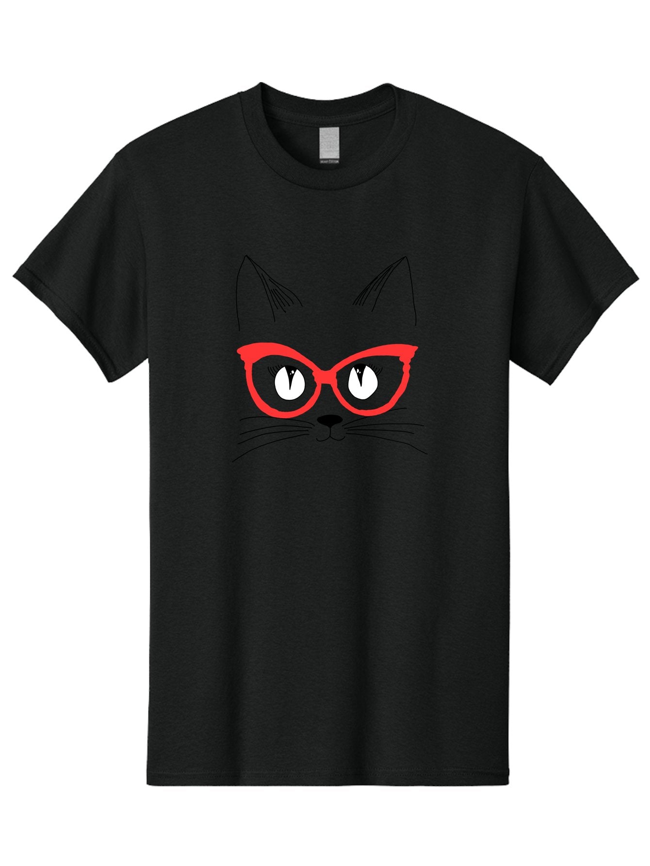 Cat-Face Men'S Graphic Tee, 100% Cotton, Comfortable Casual Summer Wear, Machine Washable, Funny Cat, Cat Face, Red Glasses, White Eyes, Black Nose, Whiskers, Cartoon Style, Simple Design, Cute Illustration, Pop Art, Modern Art -  Aaa018 3