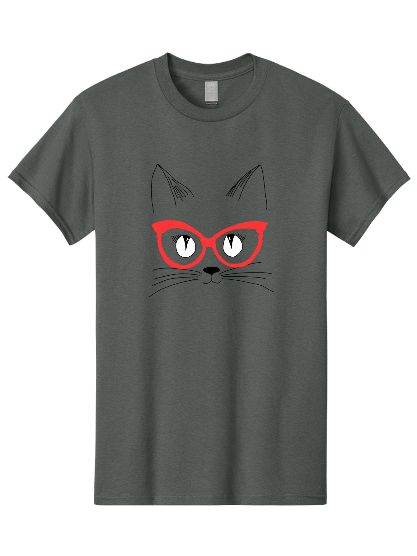 Cat-Face Men'S Graphic Tee, 100% Cotton, Comfortable Casual Summer Wear, Machine Washable, Funny Cat, Cat Face, Red Glasses, White Eyes, Black Nose, Whiskers, Cartoon Style, Simple Design, Cute Illustration, Pop Art, Modern Art -  Aaa018 13