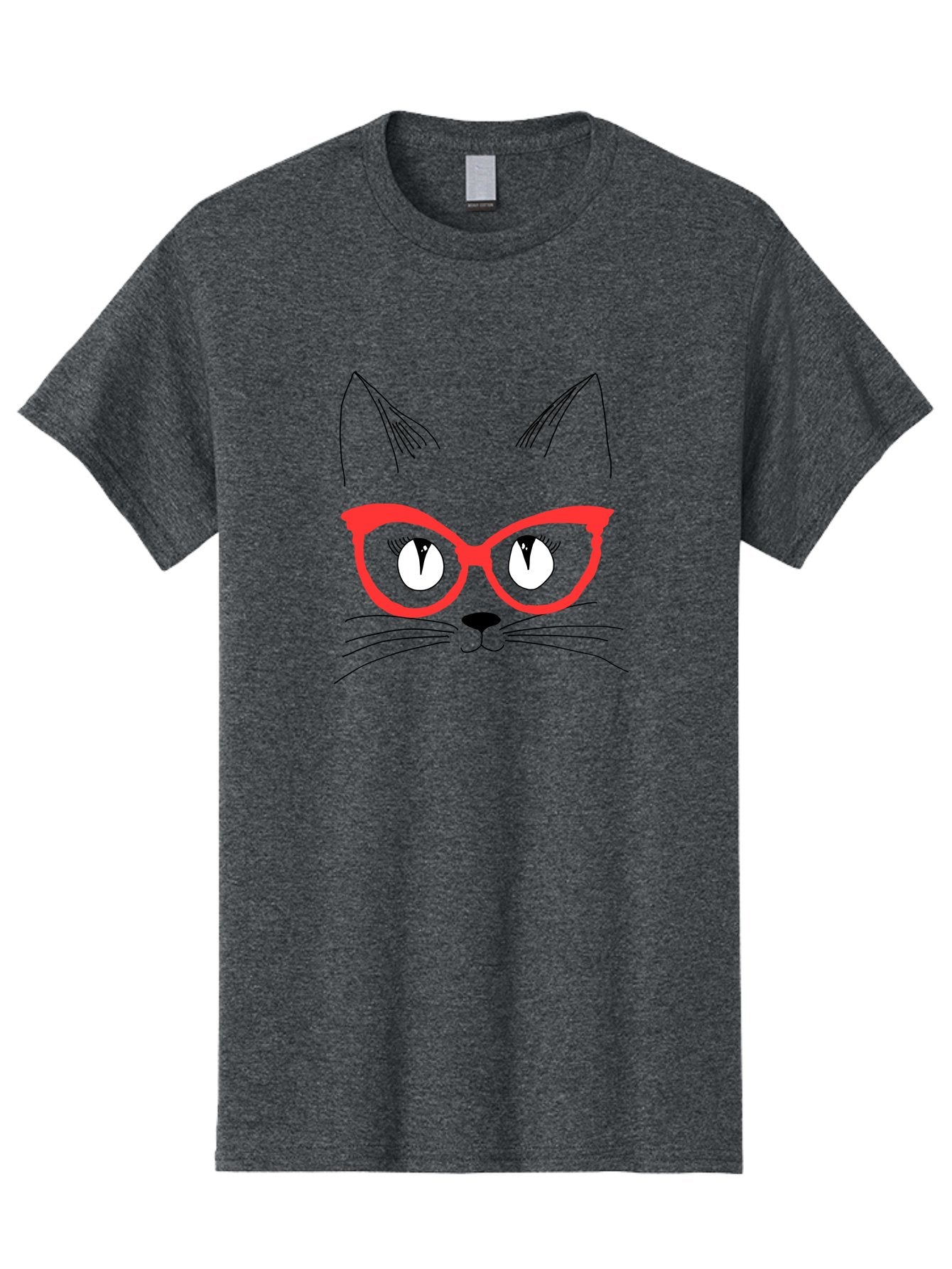 Cat-Face Men'S Graphic Tee, 100% Cotton, Comfortable Casual Summer Wear, Machine Washable, Funny Cat, Cat Face, Red Glasses, White Eyes, Black Nose, Whiskers, Cartoon Style, Simple Design, Cute Illustration, Pop Art, Modern Art -  Aaa018 19