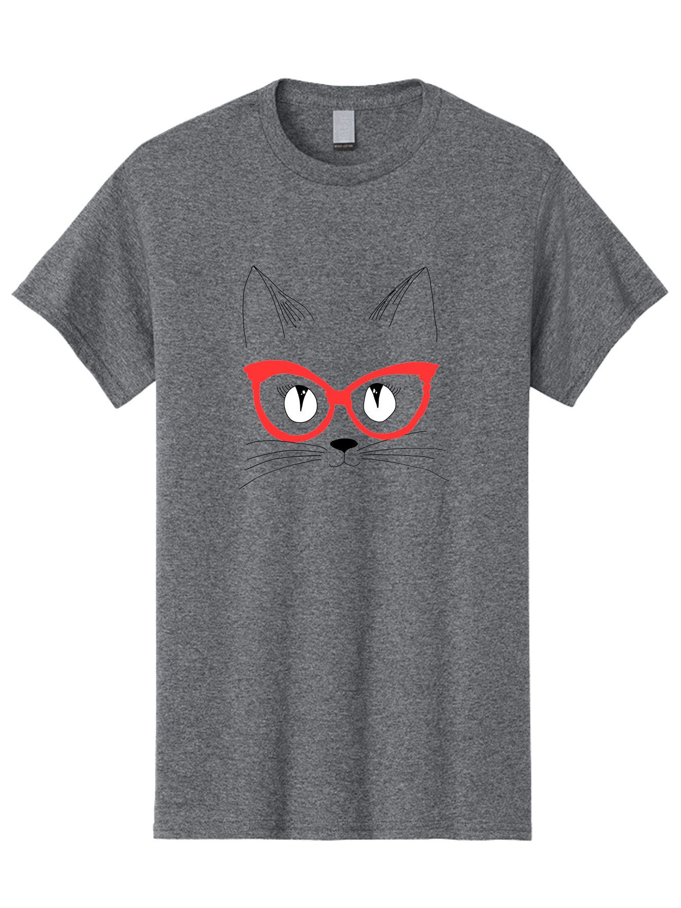 Cat-Face Men'S Graphic Tee, 100% Cotton, Comfortable Casual Summer Wear, Machine Washable, Funny Cat, Cat Face, Red Glasses, White Eyes, Black Nose, Whiskers, Cartoon Style, Simple Design, Cute Illustration, Pop Art, Modern Art -  Aaa018
