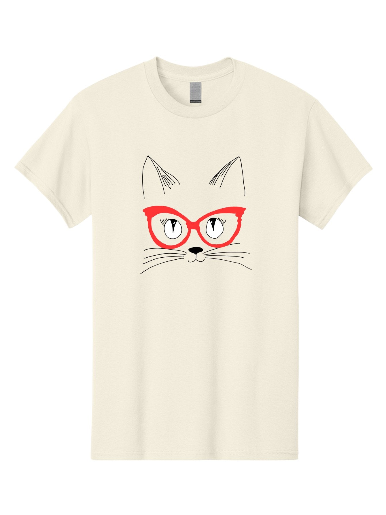 Cat-Face Men'S Graphic Tee, 100% Cotton, Comfortable Casual Summer Wear, Machine Washable, Funny Cat, Cat Face, Red Glasses, White Eyes, Black Nose, Whiskers, Cartoon Style, Simple Design, Cute Illustration, Pop Art, Modern Art -  Aaa018 5