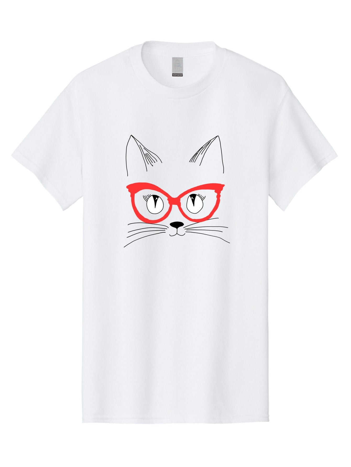Cat-Face Men'S Graphic Tee, 100% Cotton, Comfortable Casual Summer Wear, Machine Washable, Funny Cat, Cat Face, Red Glasses, White Eyes, Black Nose, Whiskers, Cartoon Style, Simple Design, Cute Illustration, Pop Art, Modern Art -  Aaa018 23