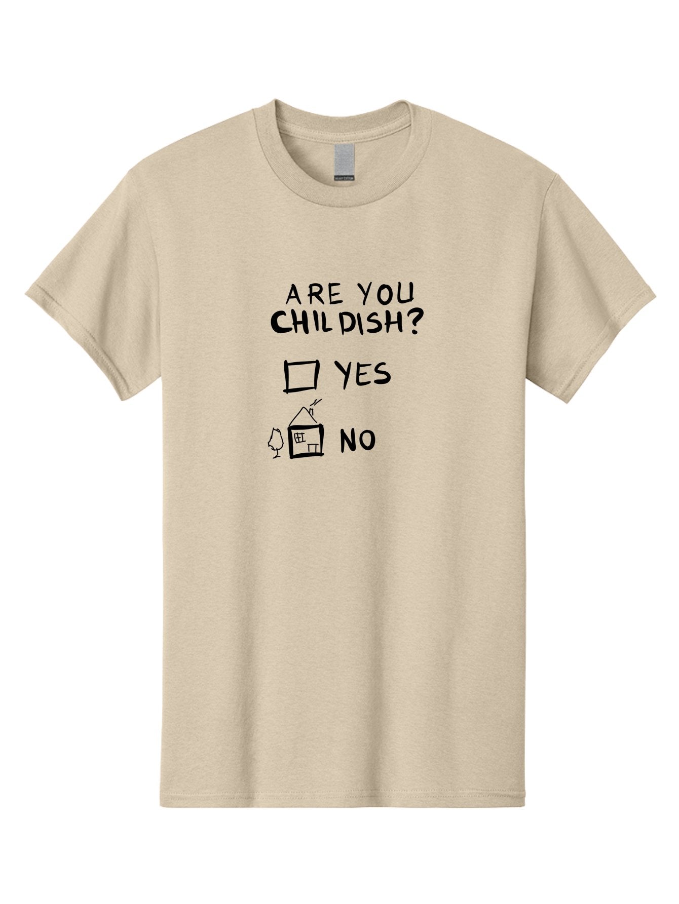Childish-Quiz Men'S Graphic Tee, 100% Cotton, Comfortable Casual Summer Wear, Machine Washable, Childish Personality, Personality Quiz, Checkbox Design, Yes Or No Question, Doodle Art, Playful Illustration, Quirky Humor, Funny Graphics -  Aaa019