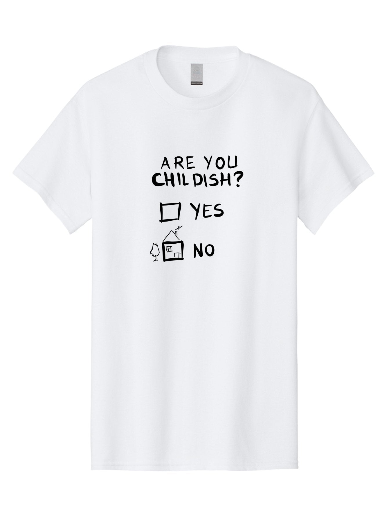 Childish-Quiz Men'S Graphic Tee, 100% Cotton, Comfortable Casual Summer Wear, Machine Washable, Childish Personality, Personality Quiz, Checkbox Design, Yes Or No Question, Doodle Art, Playful Illustration, Quirky Humor, Funny Graphics -  Aaa019 19