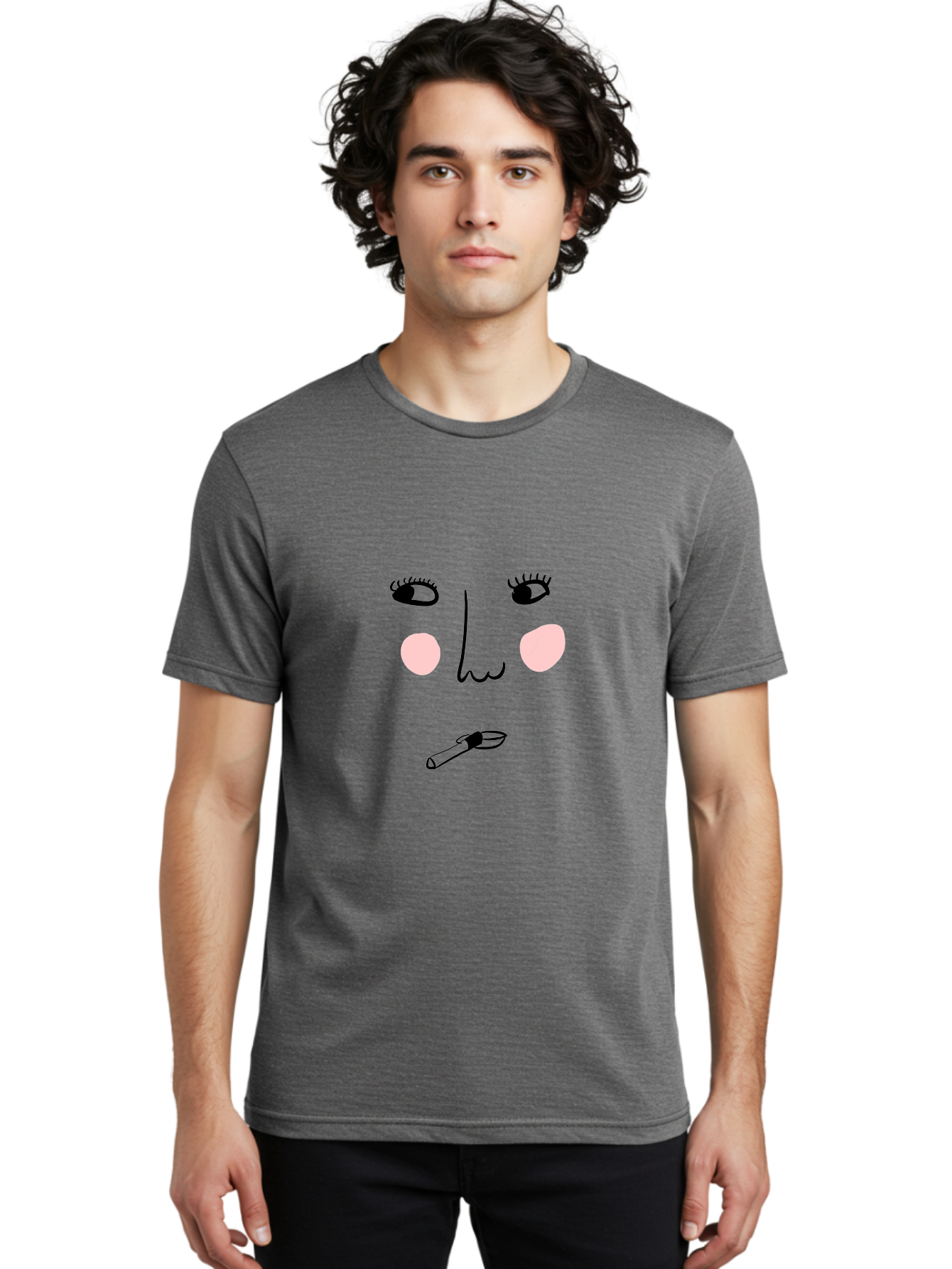 Cigarette-Face Men'S Graphic Tee, 100% Cotton, Comfortable Casual Summer Wear, Machine Washable, Cartoon Face, Whimsical Illustration, Smoking Culture, Cigarette, Quirky Art, Abstract Face, Minimalist Design, Simple Shapes -  Aaa020 12