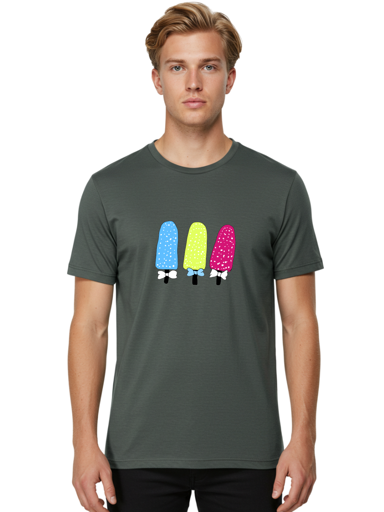 Colorful-Ice-Pops Men'S Graphic Tee, 100% Cotton, Comfortable Casual Summer Wear, Machine Washable, Colorful Ice Pops, Sweet Treats, Summer Fun, Popsicle Sticks, Bows, Kawaii Art, Ice Cream, Desserts, Party Favors, Vibrant Colors -  Aaa021 14