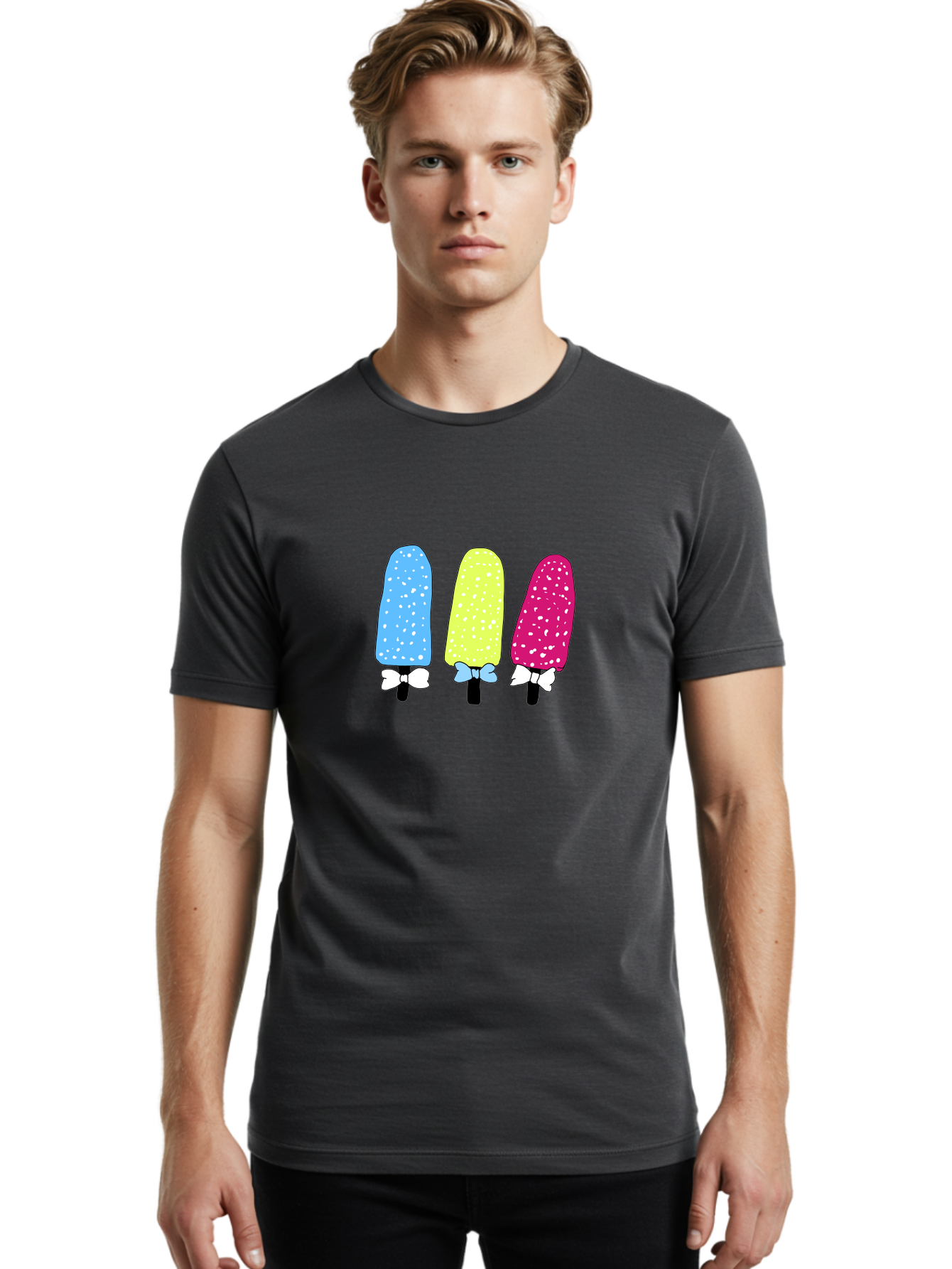 Colorful-Ice-Pops Men'S Graphic Tee, 100% Cotton, Comfortable Casual Summer Wear, Machine Washable, Colorful Ice Pops, Sweet Treats, Summer Fun, Popsicle Sticks, Bows, Kawaii Art, Ice Cream, Desserts, Party Favors, Vibrant Colors -  Aaa021 30
