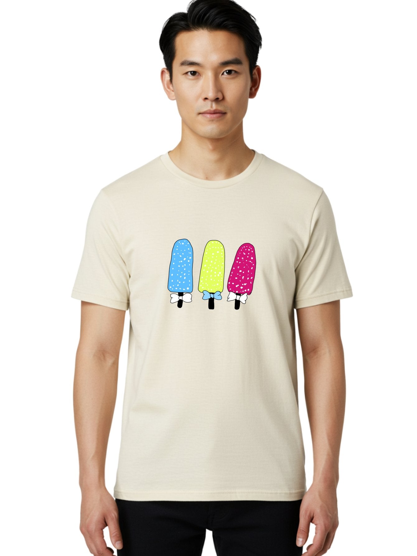 Colorful-Ice-Pops Men'S Graphic Tee, 100% Cotton, Comfortable Casual Summer Wear, Machine Washable, Colorful Ice Pops, Sweet Treats, Summer Fun, Popsicle Sticks, Bows, Kawaii Art, Ice Cream, Desserts, Party Favors, Vibrant Colors -  Aaa021 24