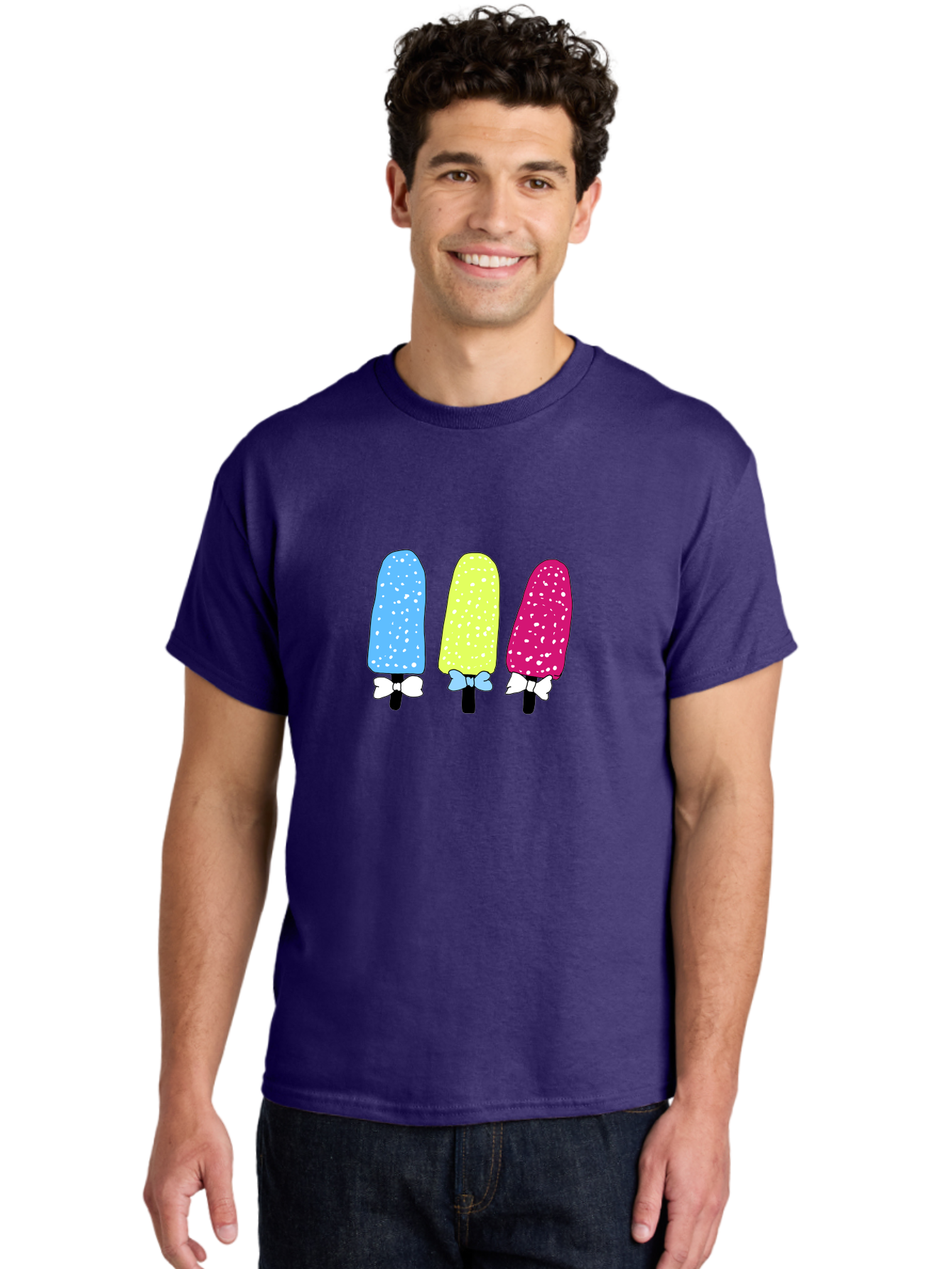 Colorful-Ice-Pops Men'S Graphic Tee, 100% Cotton, Comfortable Casual Summer Wear, Machine Washable, Colorful Ice Pops, Sweet Treats, Summer Fun, Popsicle Sticks, Bows, Kawaii Art, Ice Cream, Desserts, Party Favors, Vibrant Colors -  Aaa021 4