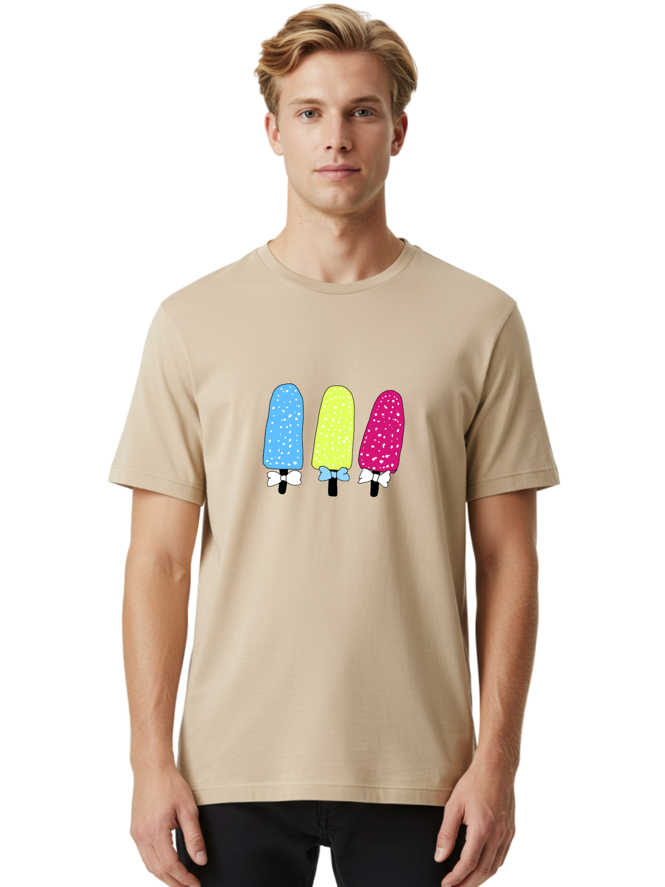 Colorful-Ice-Pops Men'S Graphic Tee, 100% Cotton, Comfortable Casual Summer Wear, Machine Washable, Colorful Ice Pops, Sweet Treats, Summer Fun, Popsicle Sticks, Bows, Kawaii Art, Ice Cream, Desserts, Party Favors, Vibrant Colors -  Aaa021 12