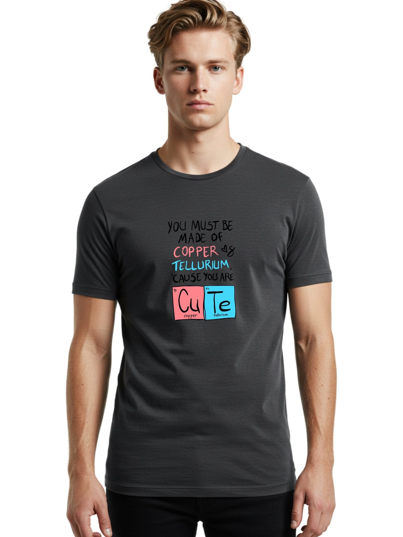Cute-Chemistry-Pun Men'S Graphic Tee, 100% Cotton, Comfortable Casual Summer Wear, Machine Washable, Cute Chemistry Pun, Periodic Table Elements, Copper And Tellurium, Chemistry Joke, Science Humor, Funny Quote, Playful Design, -  Aaa022 28